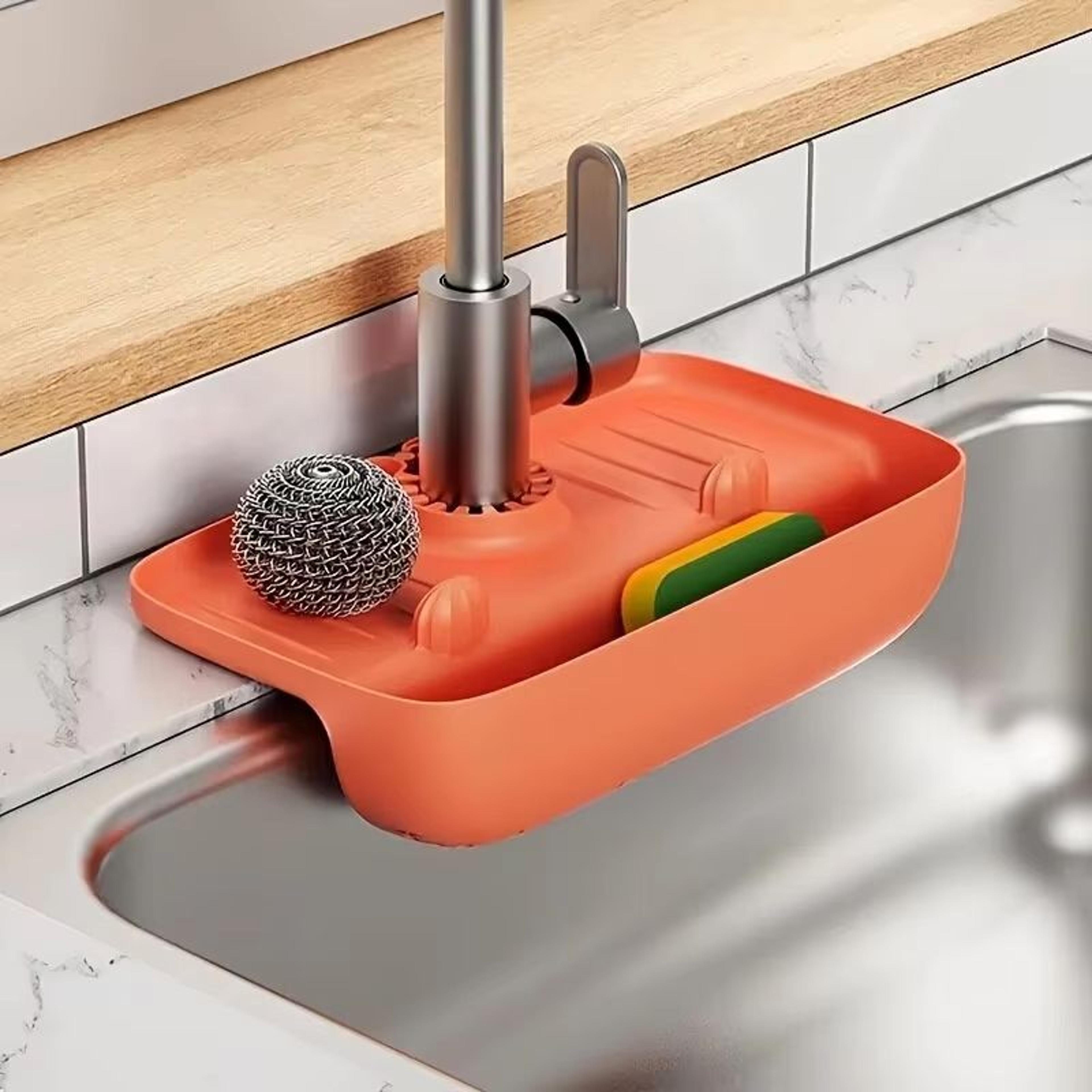 silicone sink faucet splash guard drain mat with storage holder and water drip tray