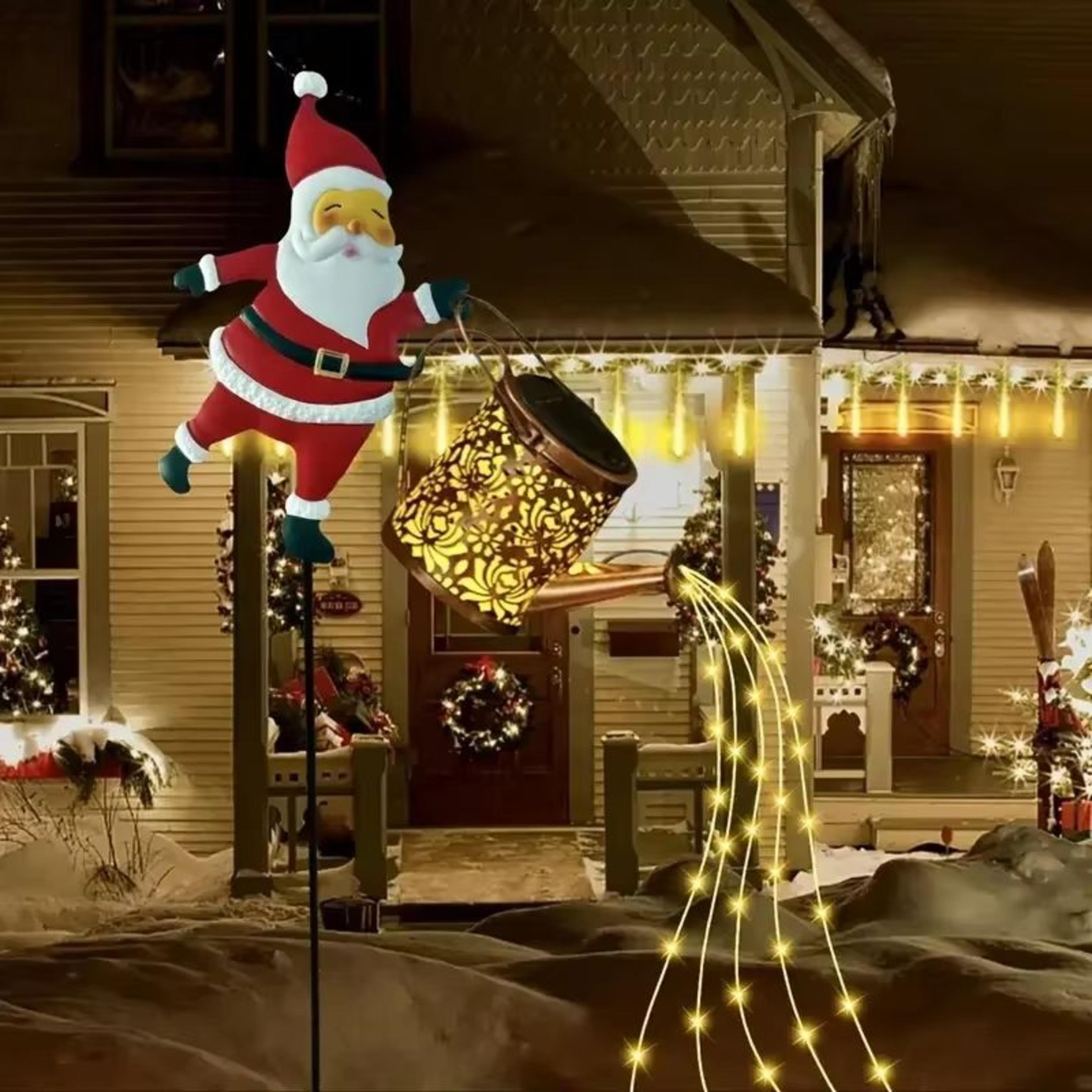 solar snowman watering can light led garden decor outdoor hanging lantern