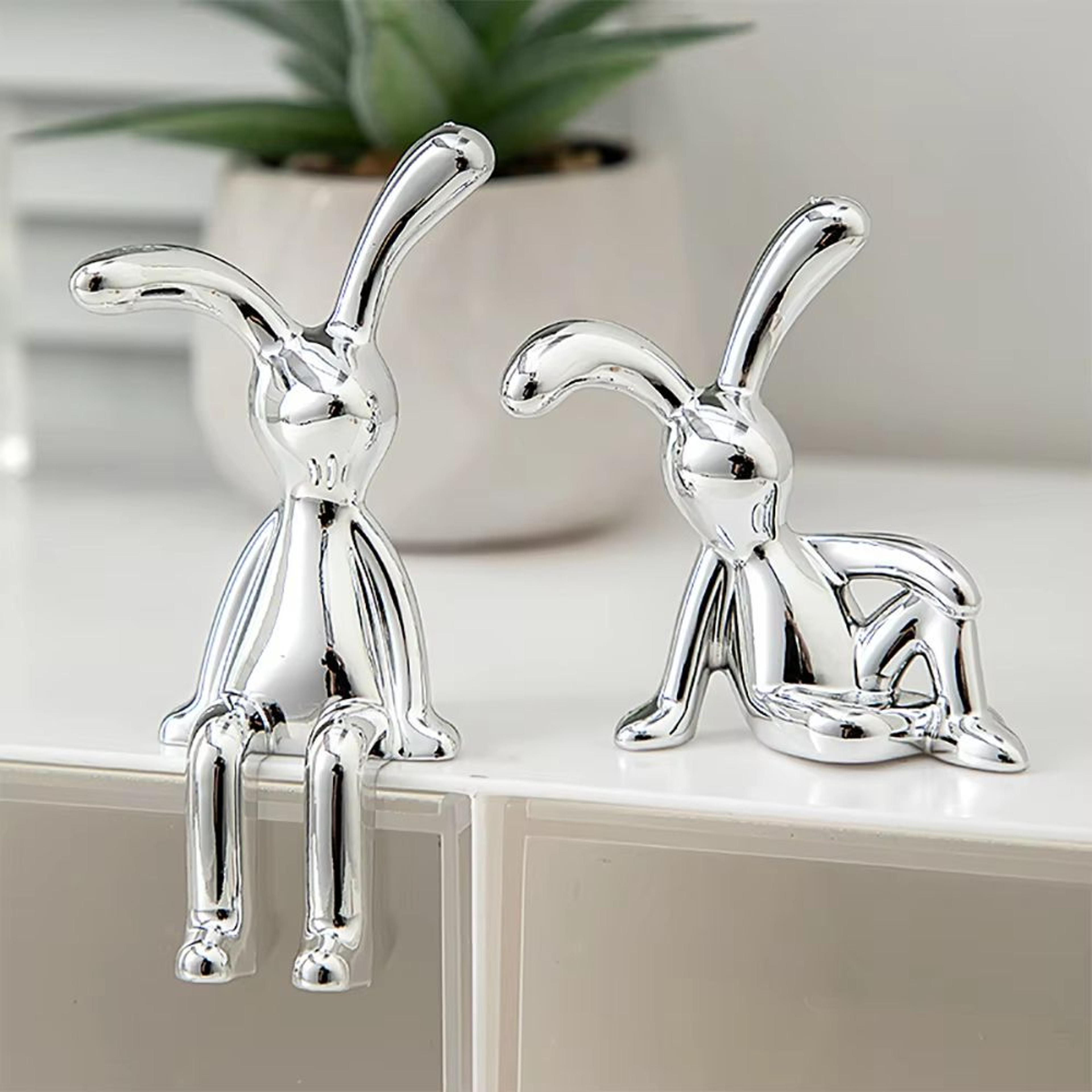 cute long-eared rabbit double figurine set for shelf and desktop decor