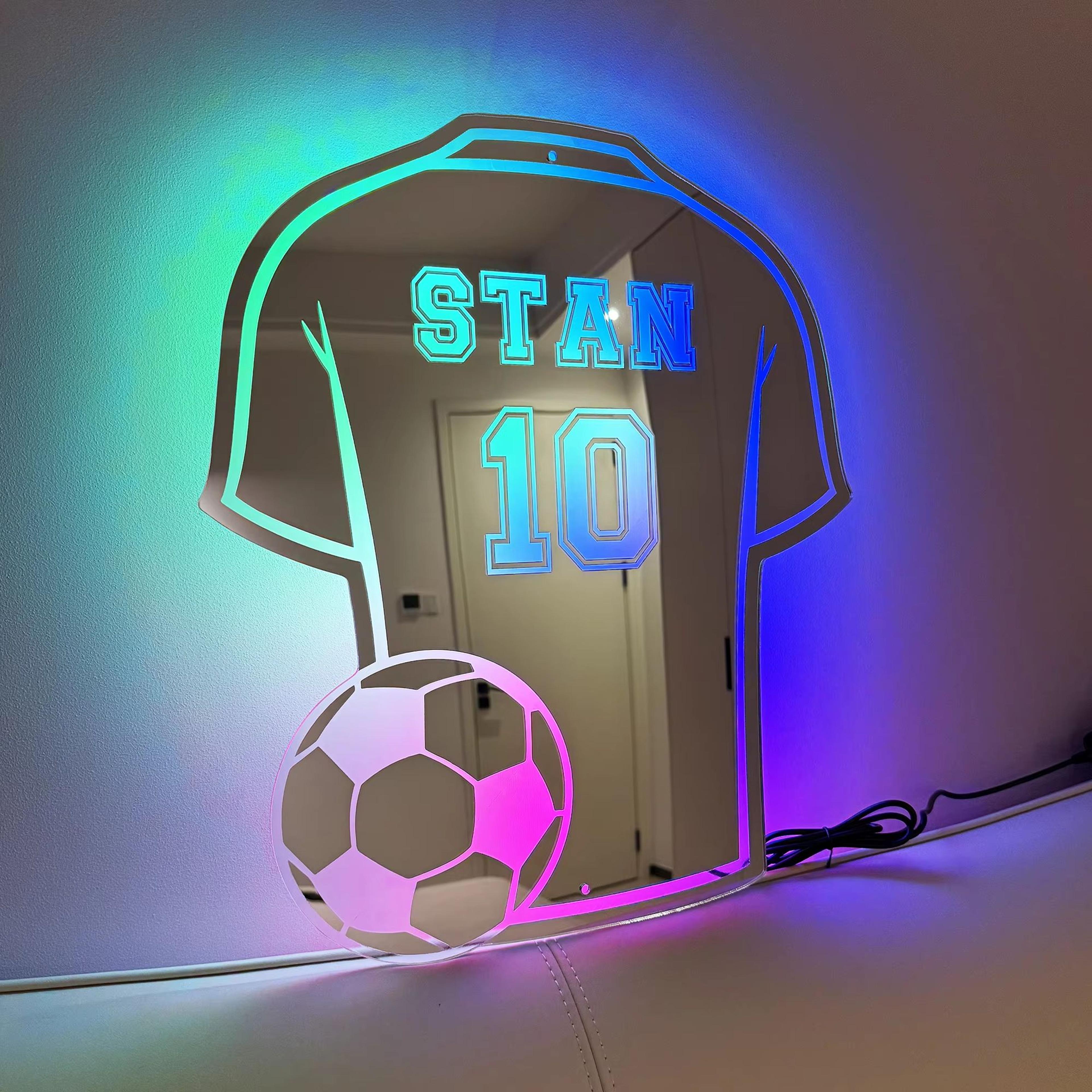 custom football led mirror name sign – personalized sports wall decor for dad and man cave