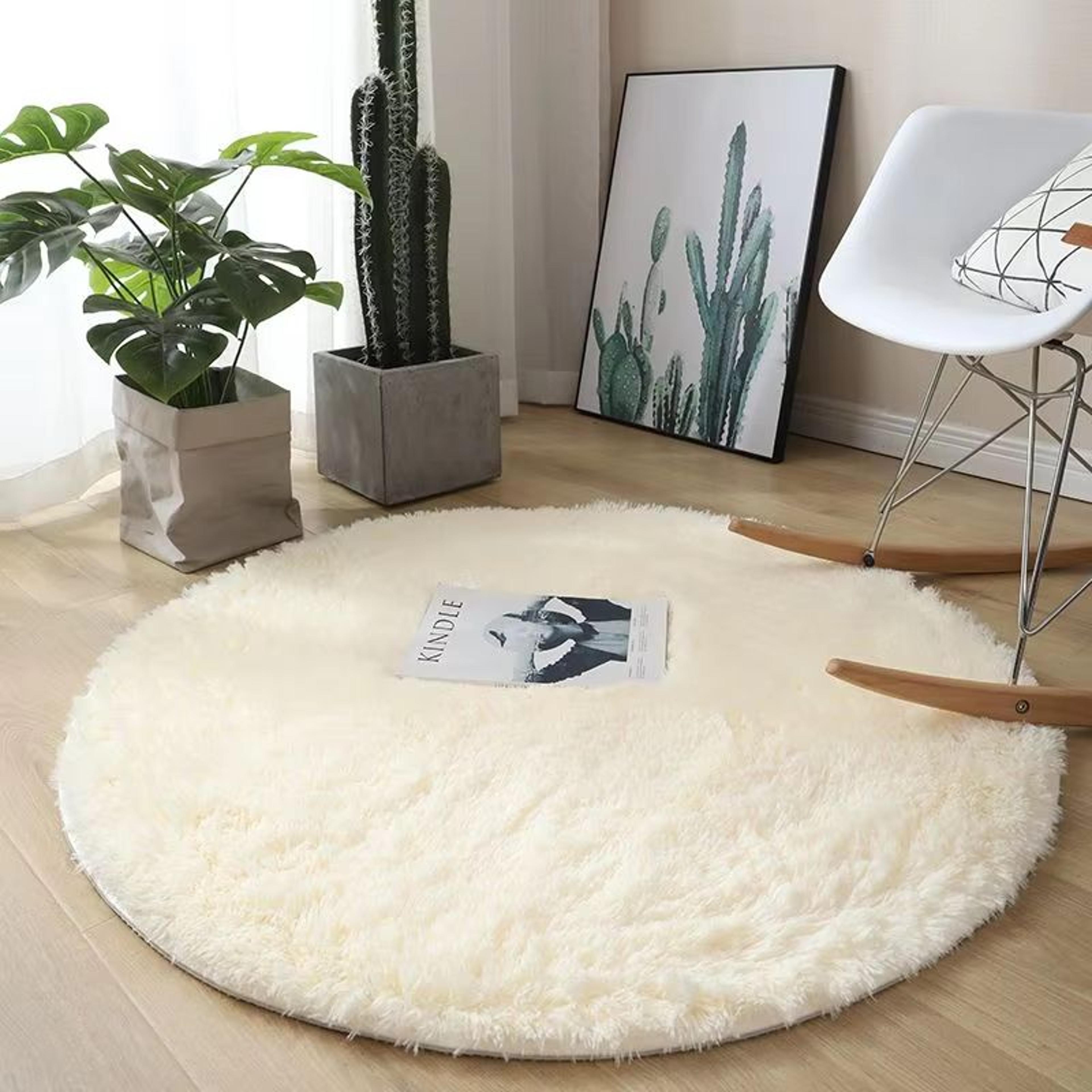 fluffy round white carpet non slip plush shag rug for bedroom living room decor