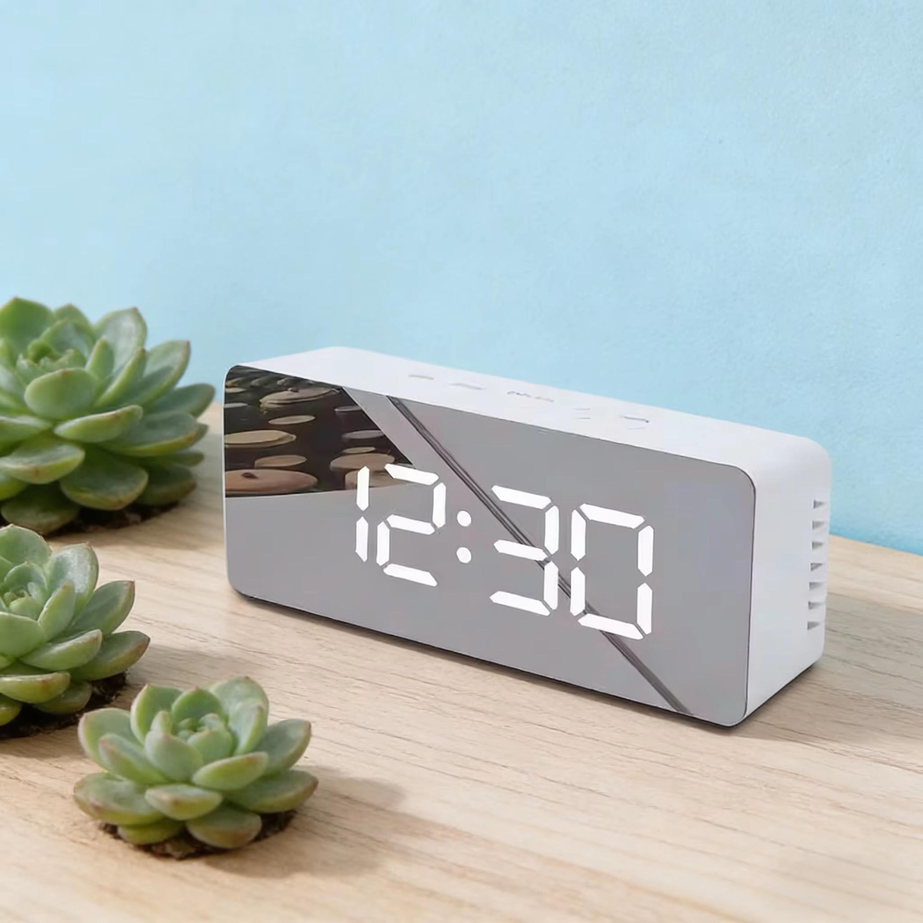 modern white led mirror digital alarm clock with snooze and night light