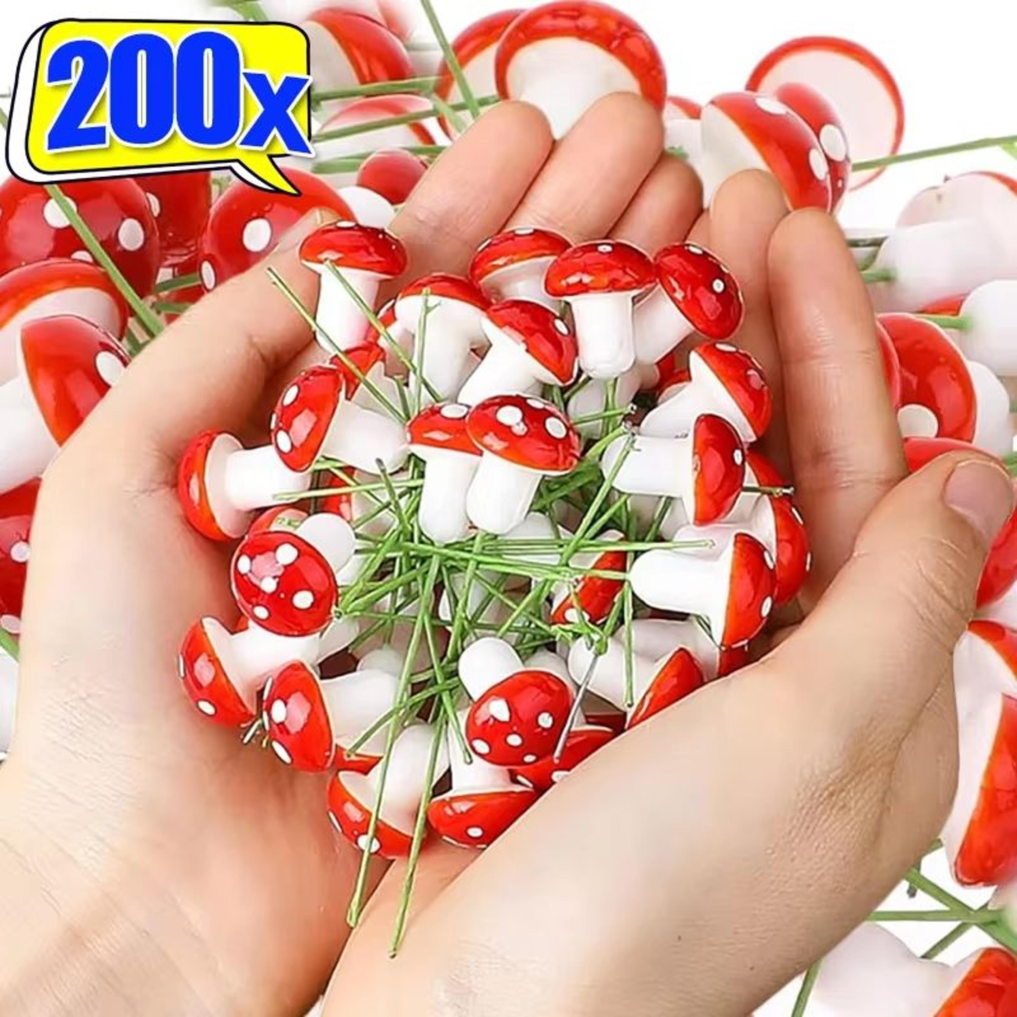 mini red mushroom fairy garden decor set for diy crafts, bonsai and micro landscape design
