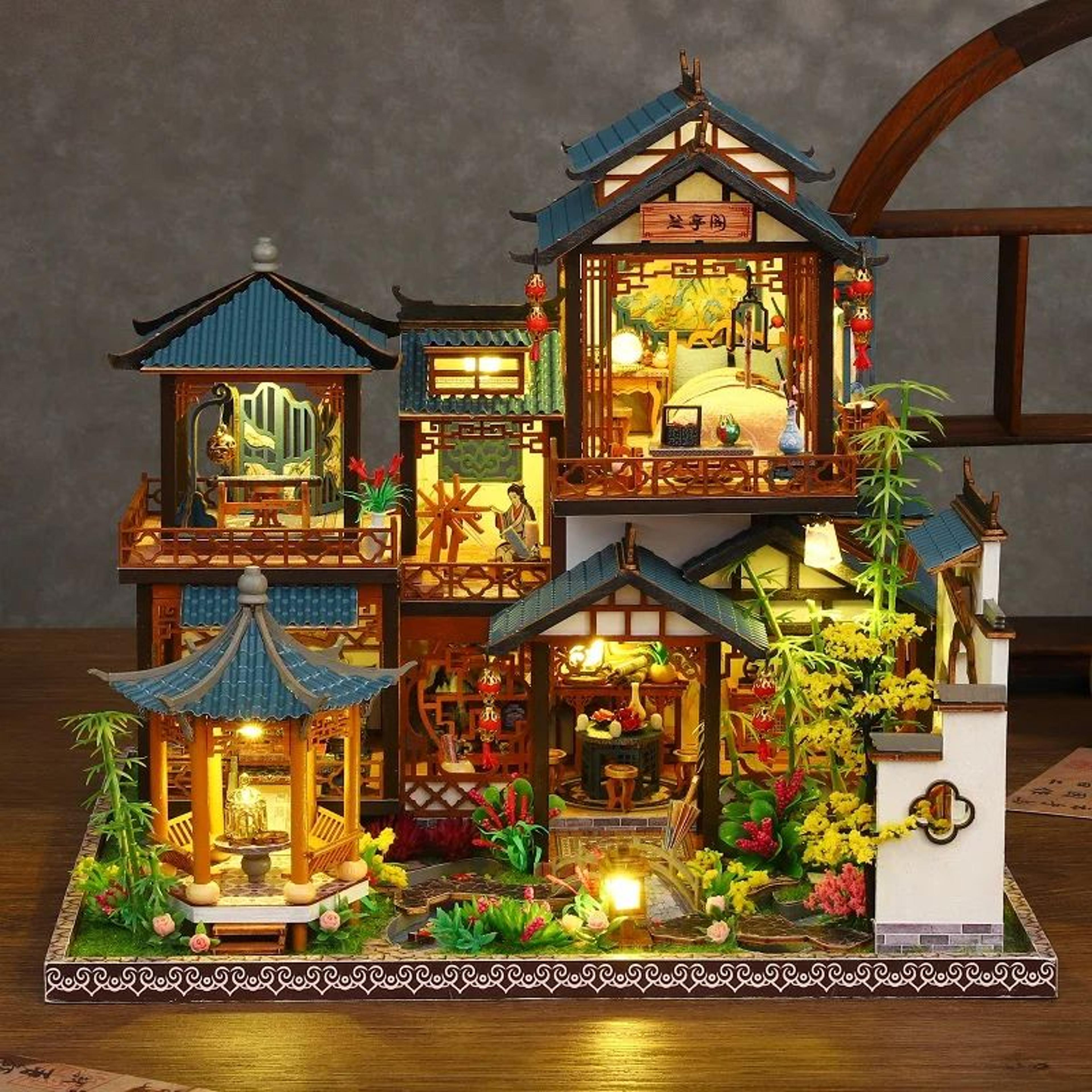 elegant orchid pavilion diy book nook kit 3d chinese miniature shelf decor