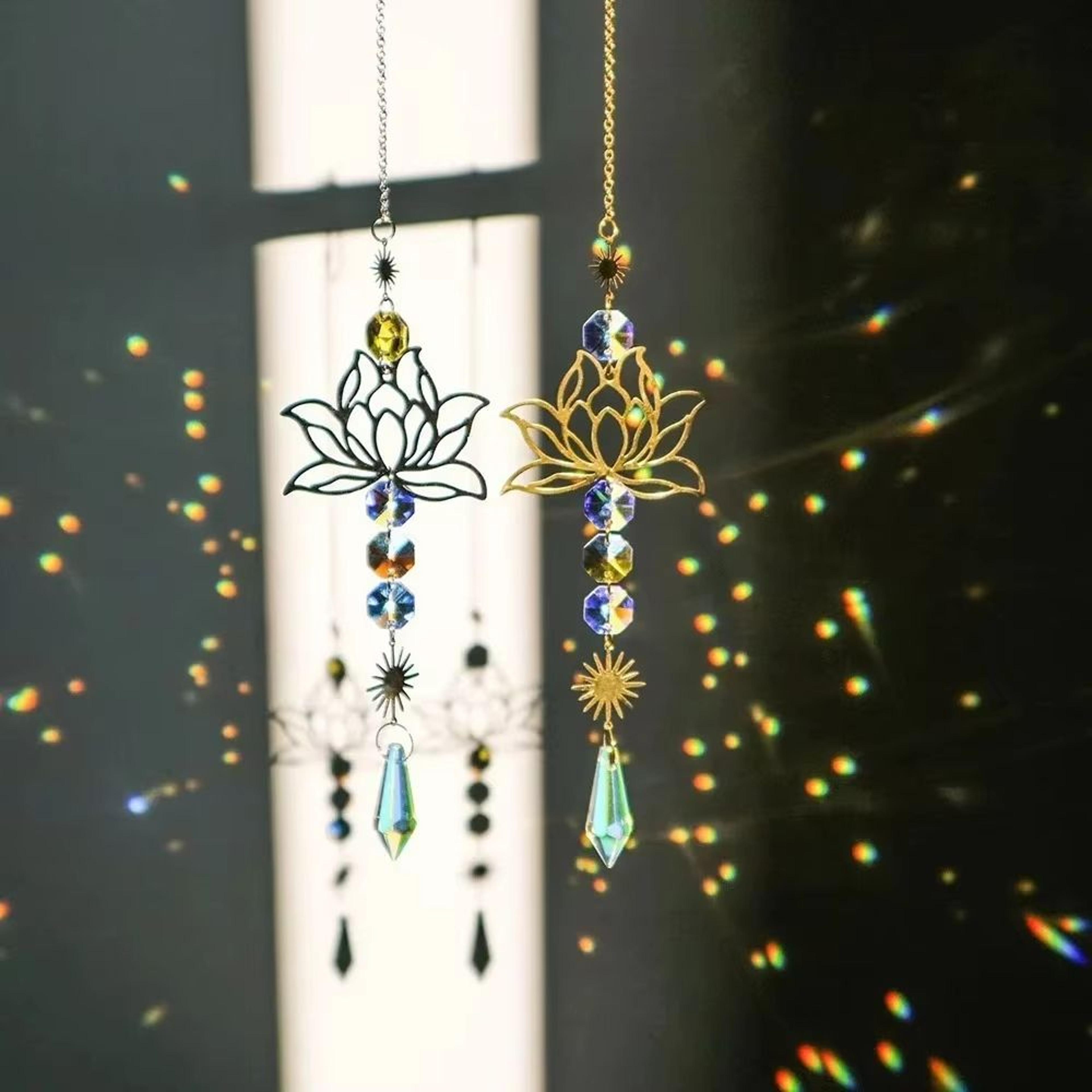 metal lotus crystal suncatcher wind chime pendant elegant hanging decor