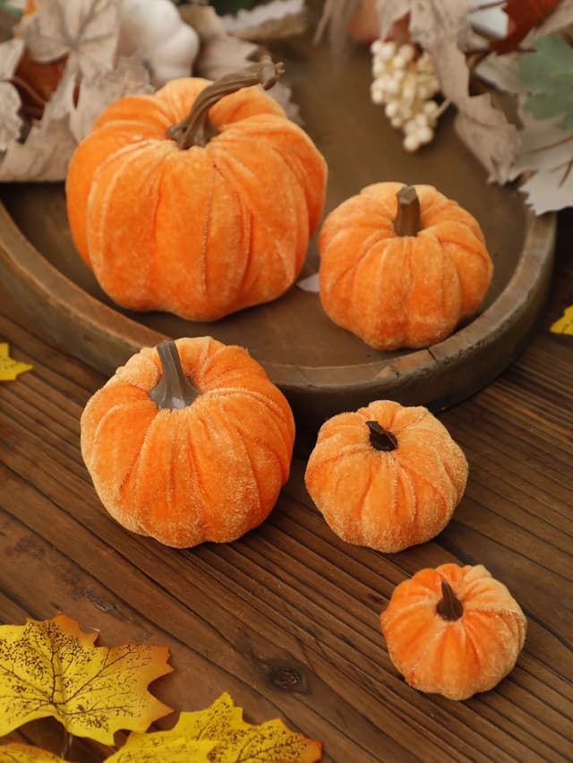Velvet Artificial Pumpkin Decor For Fall Halloween Thanksgiving Home Styling 0