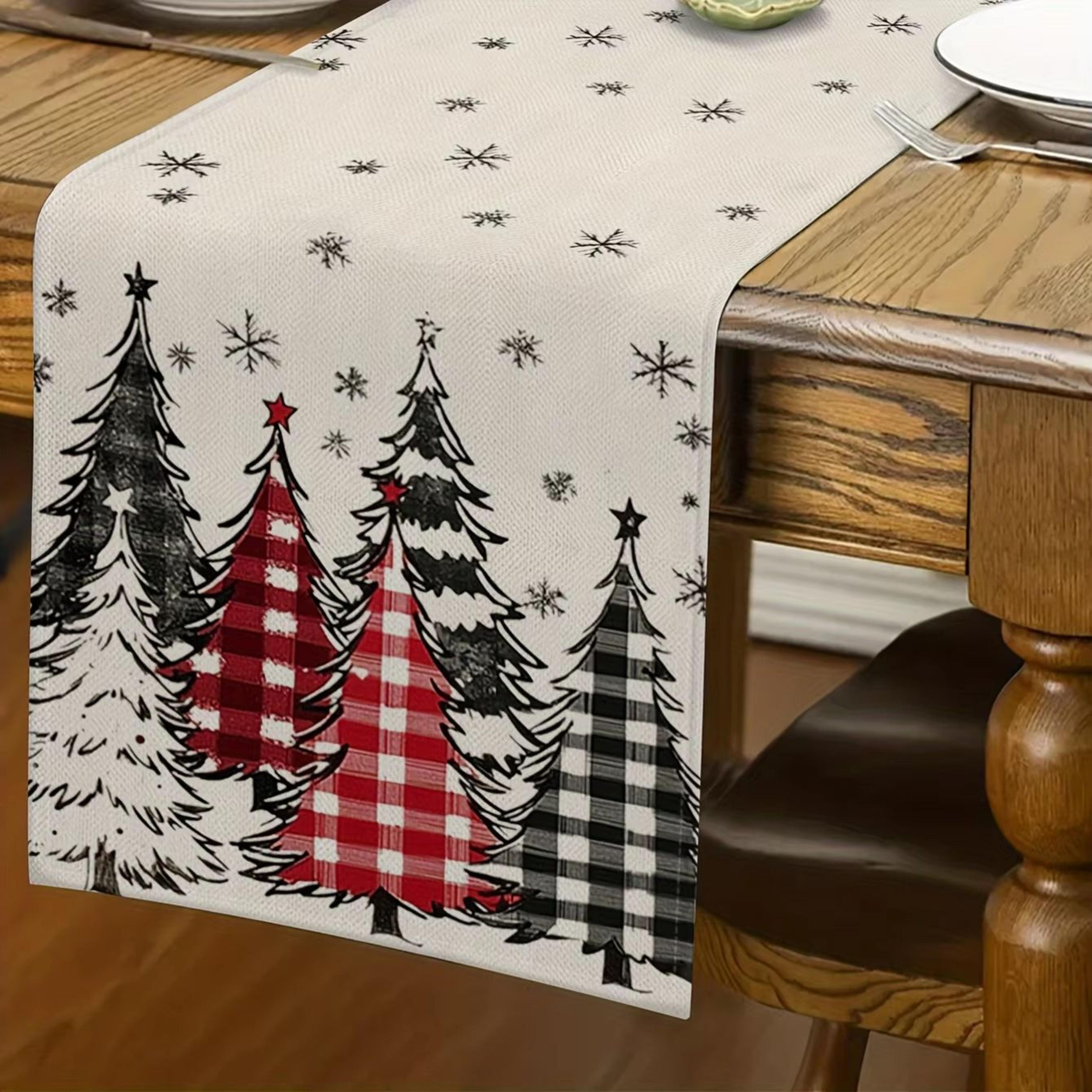retro plaid christmas tree table runner – cozy holiday dining decor