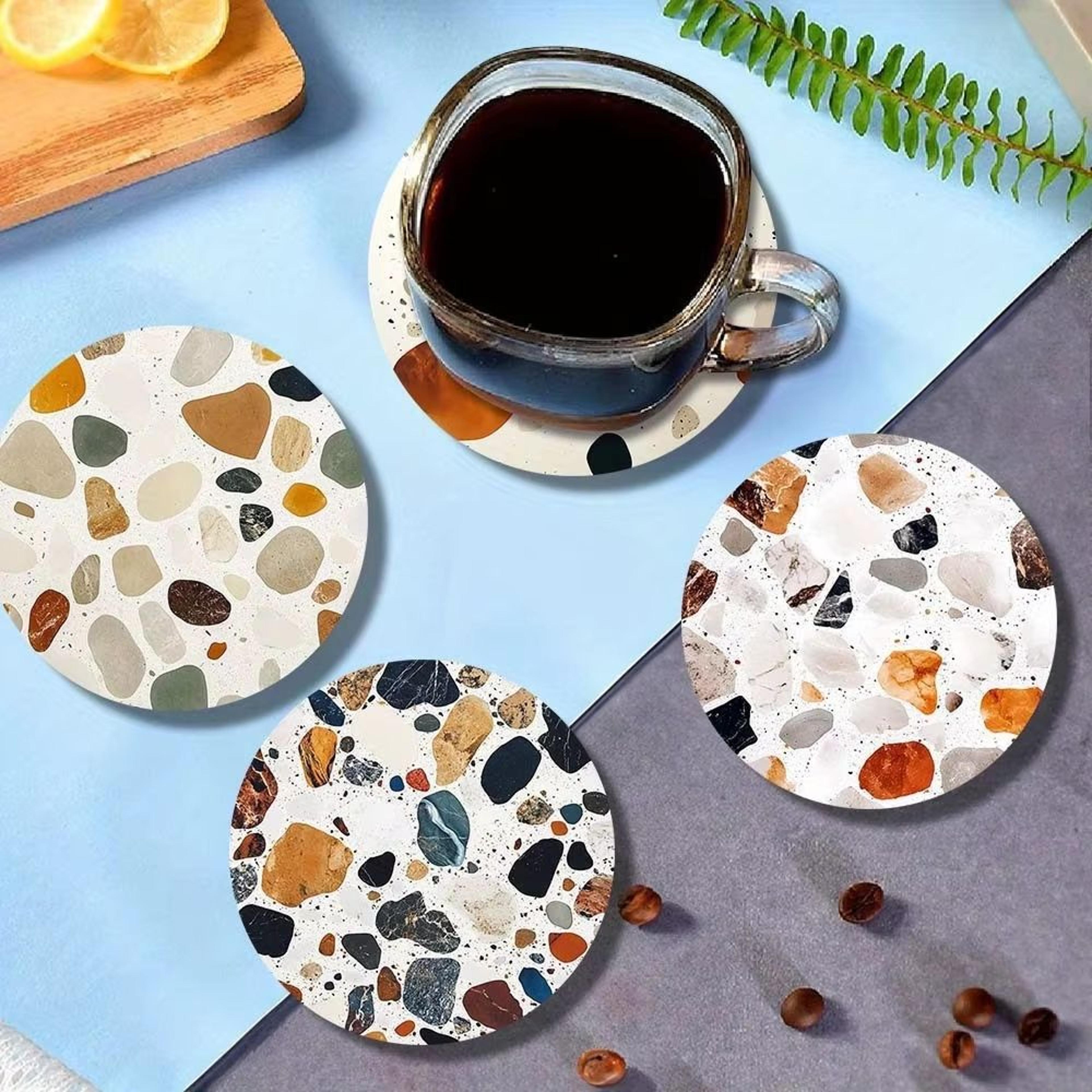 stone pattern wooden coaster set – 6-piece heat resistant table protection mats