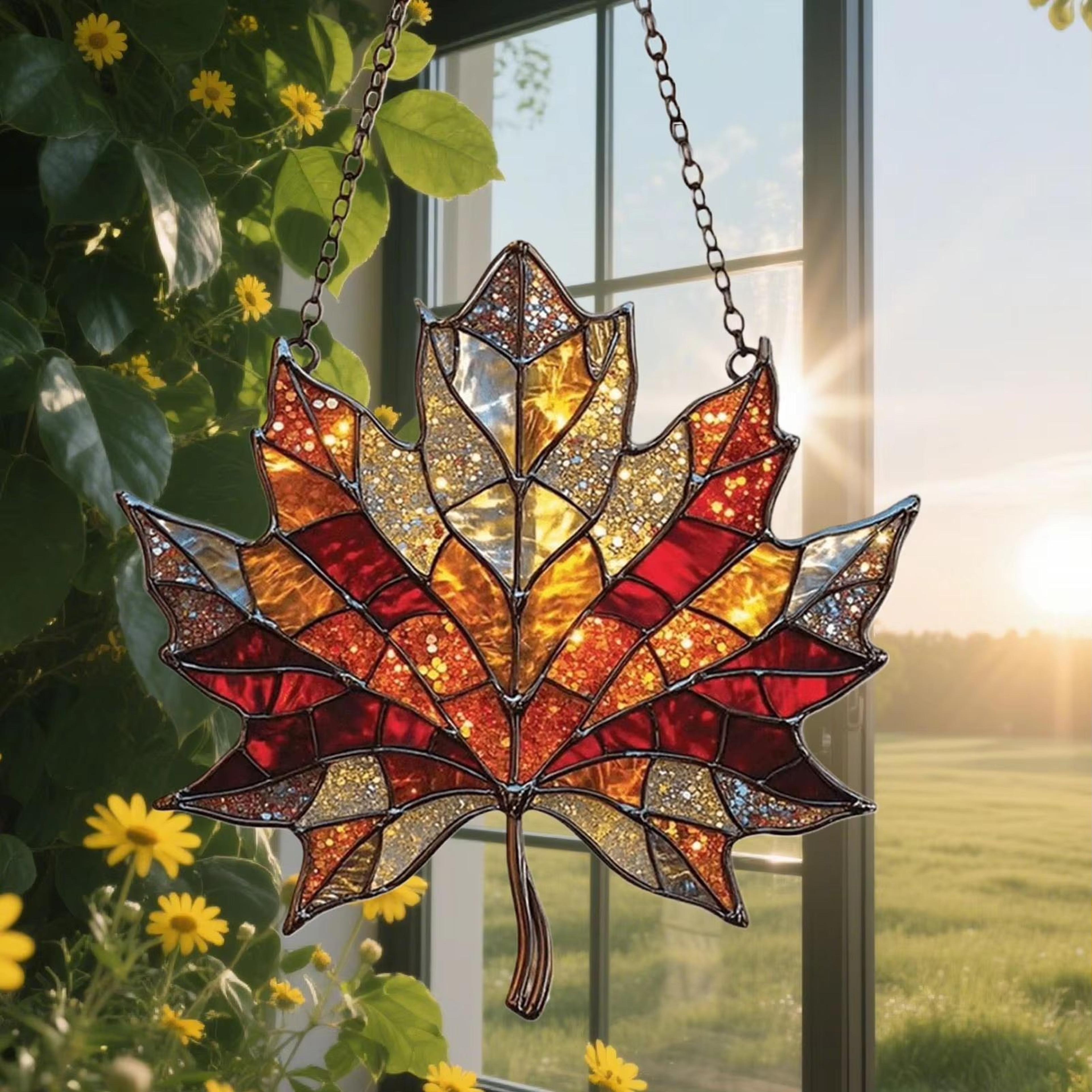 acrylic maple leaf light catcher – thanksgiving autumn window hanging decor