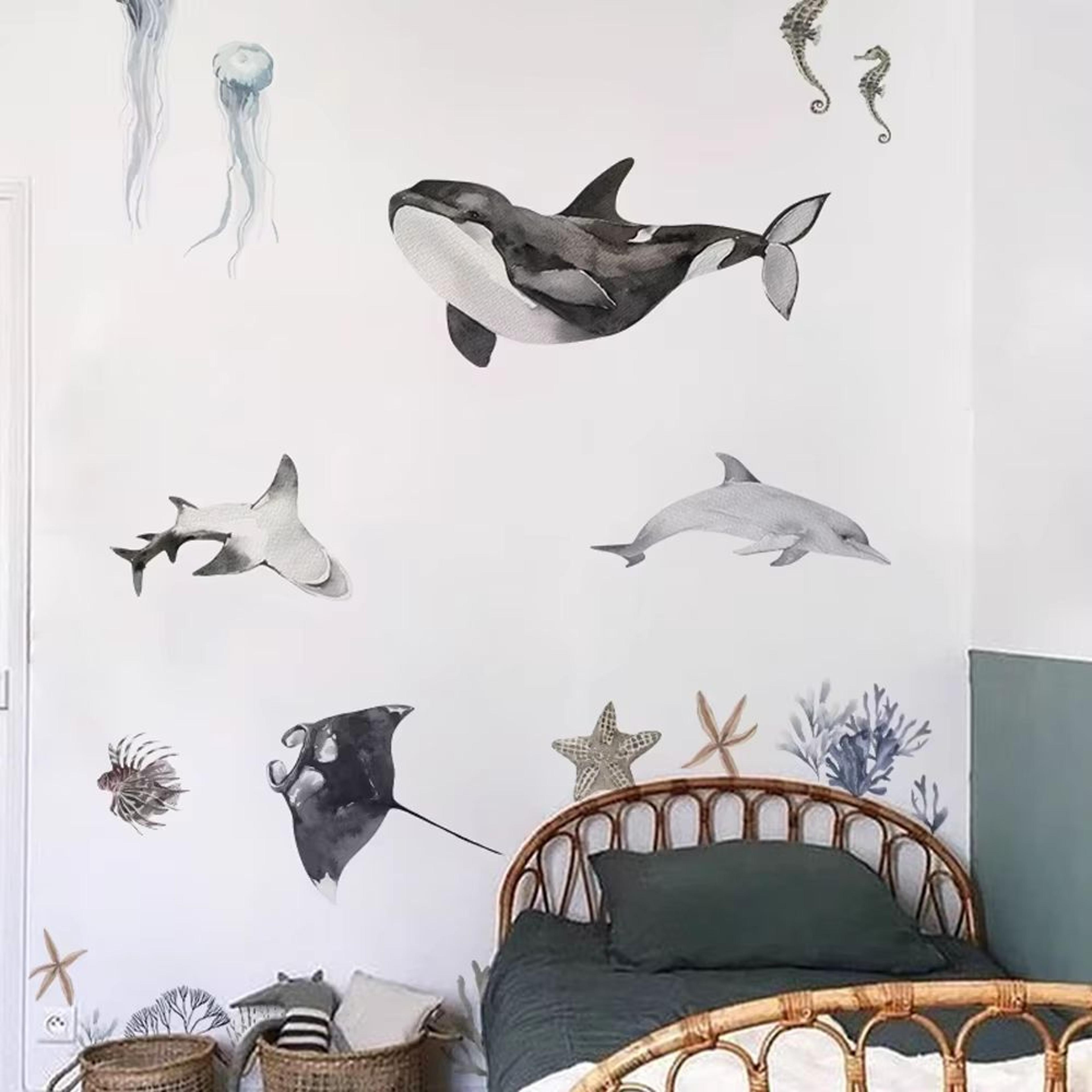 underwater ocean wall stickers watercolor fish coral removable decor
