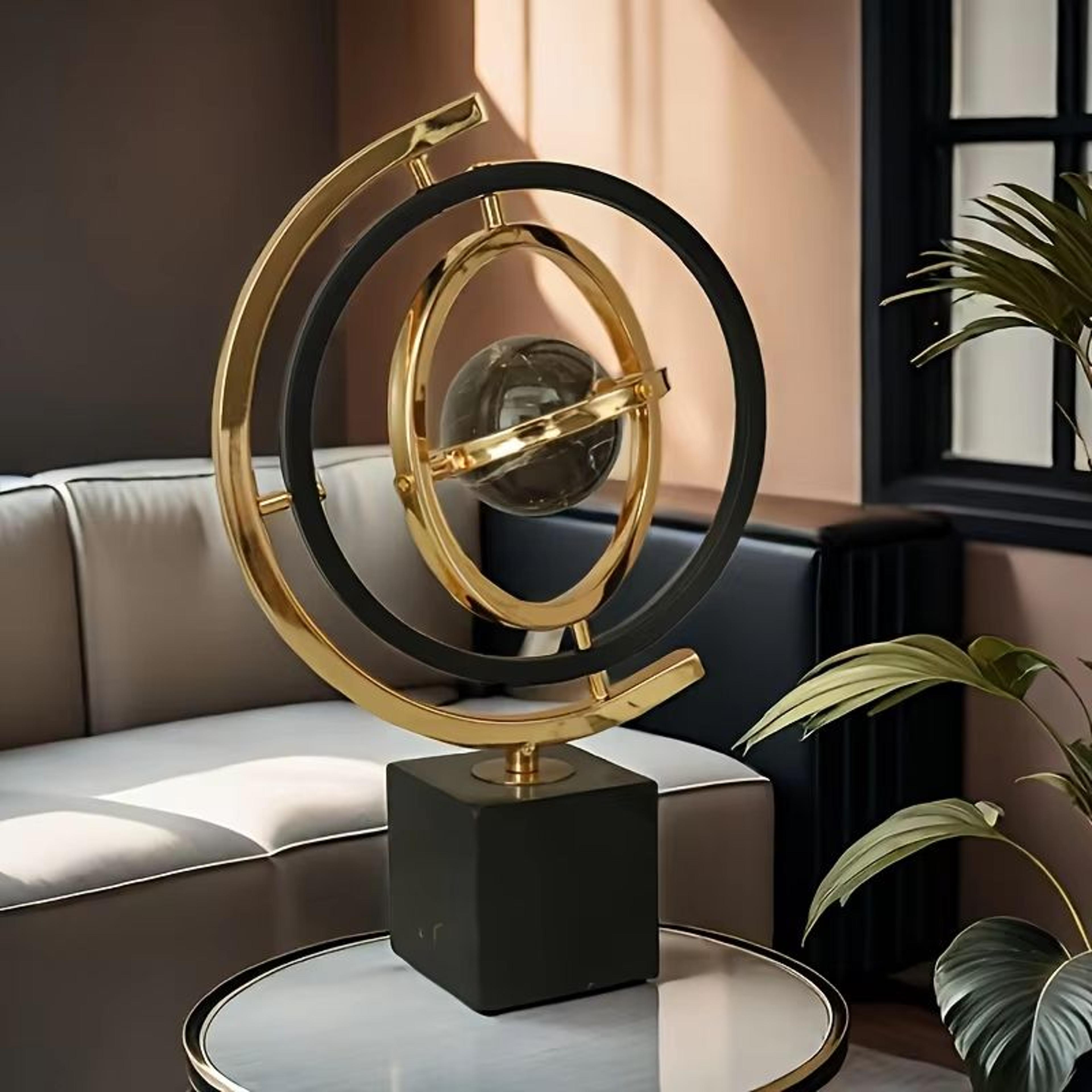 modern abstract metal globe sculpture black gold desk decor