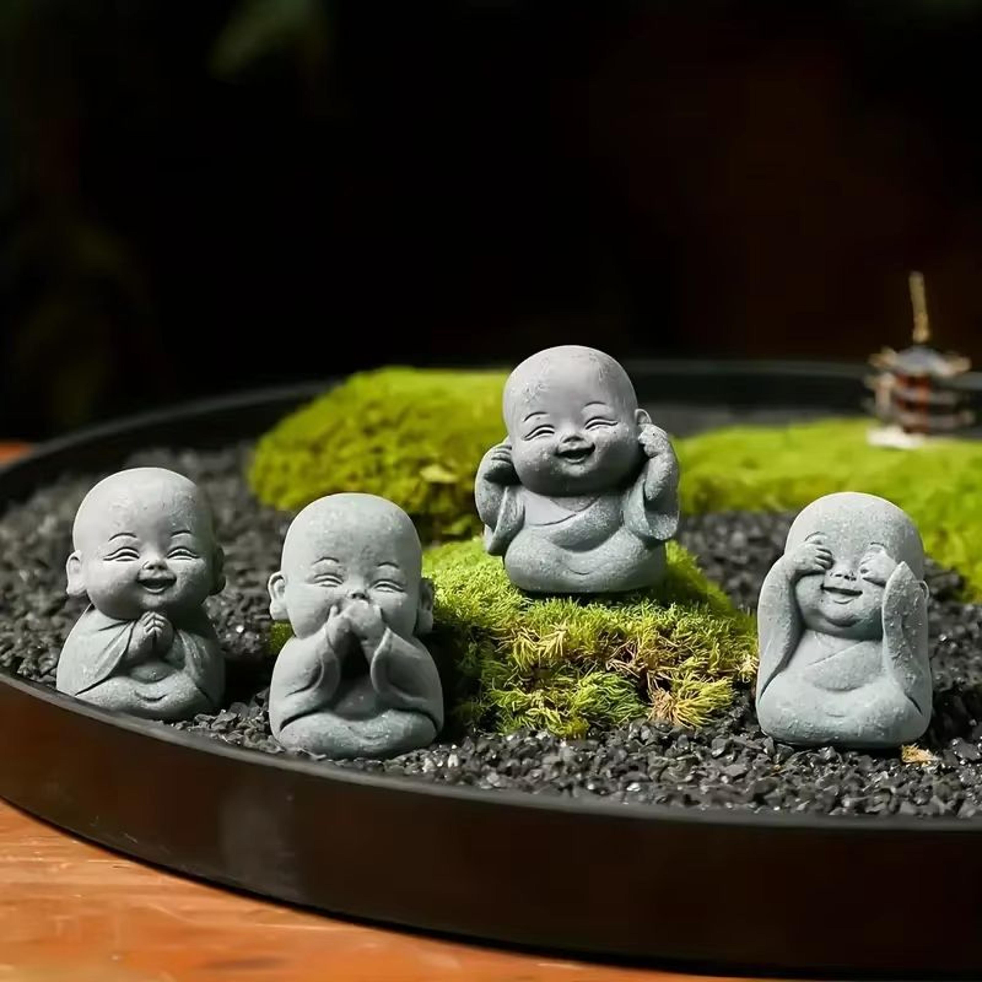 cute little monk statue set – zen meditation decor for peaceful home & garden spaces