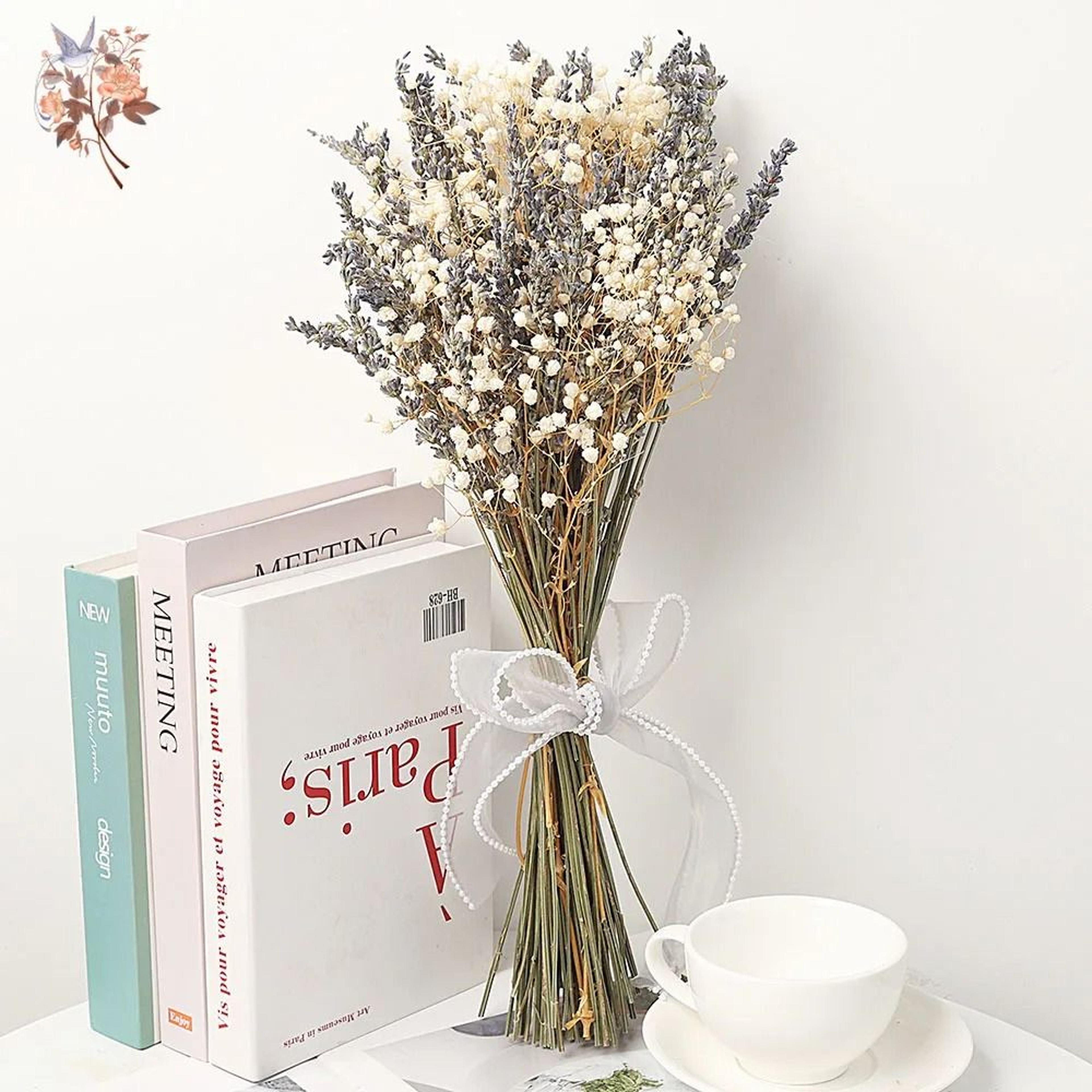 romantic lavender dried flower bouquet with gypsophila natural baby breath decor