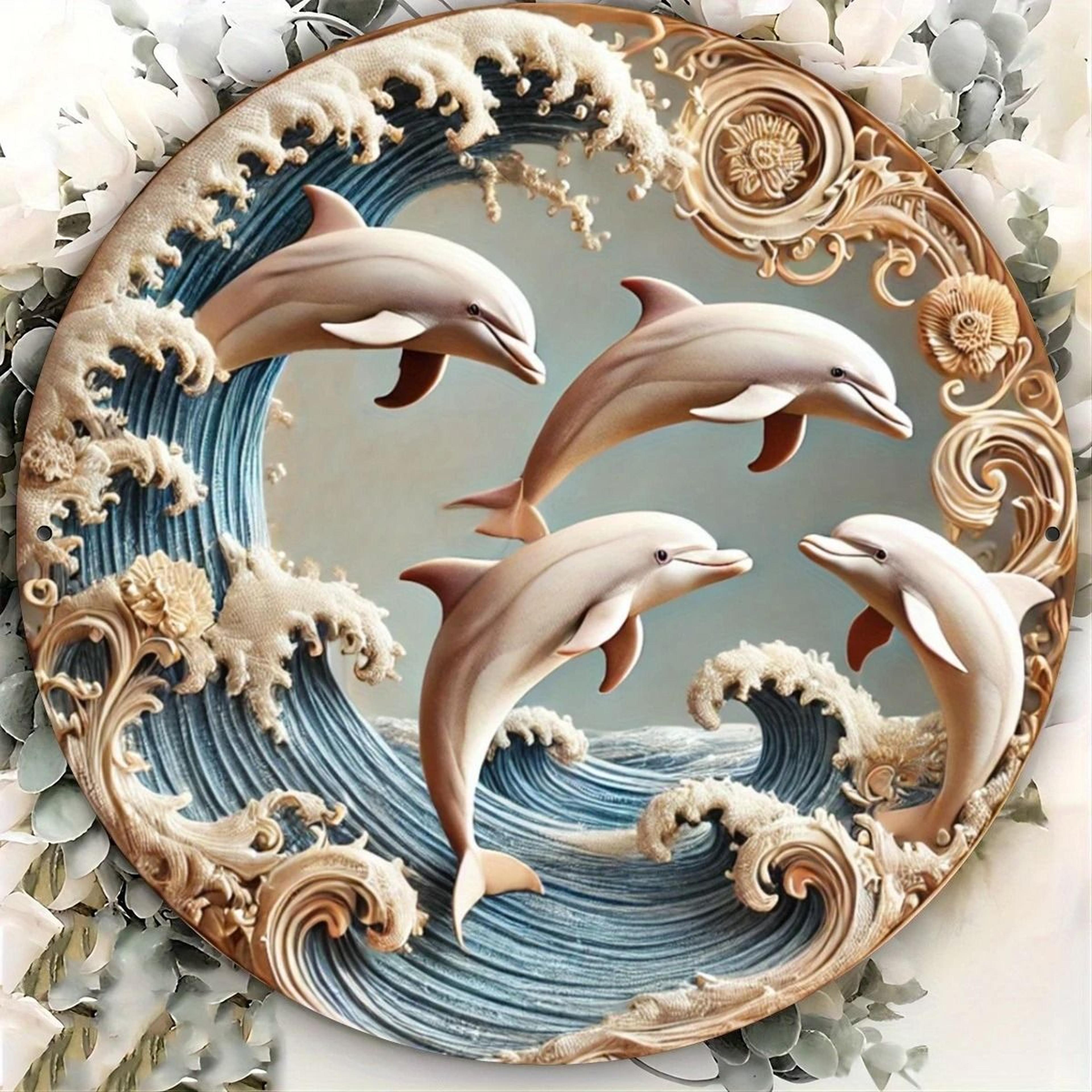 2d wooden dolphin wall plaque 8in – coastal underwater theme decorative art