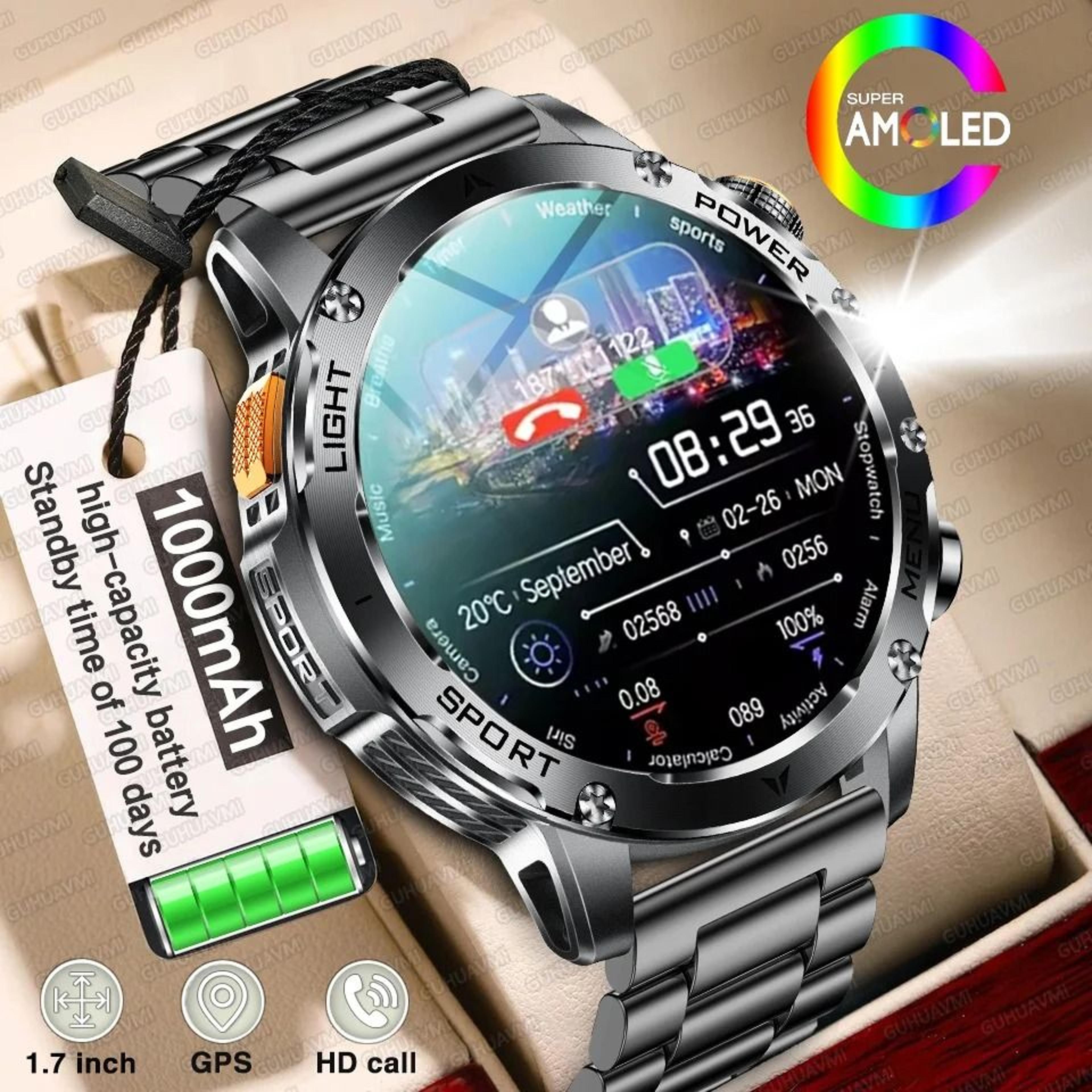 amoled smart fitness watch with gps bluetooth calling and 1000mah long battery