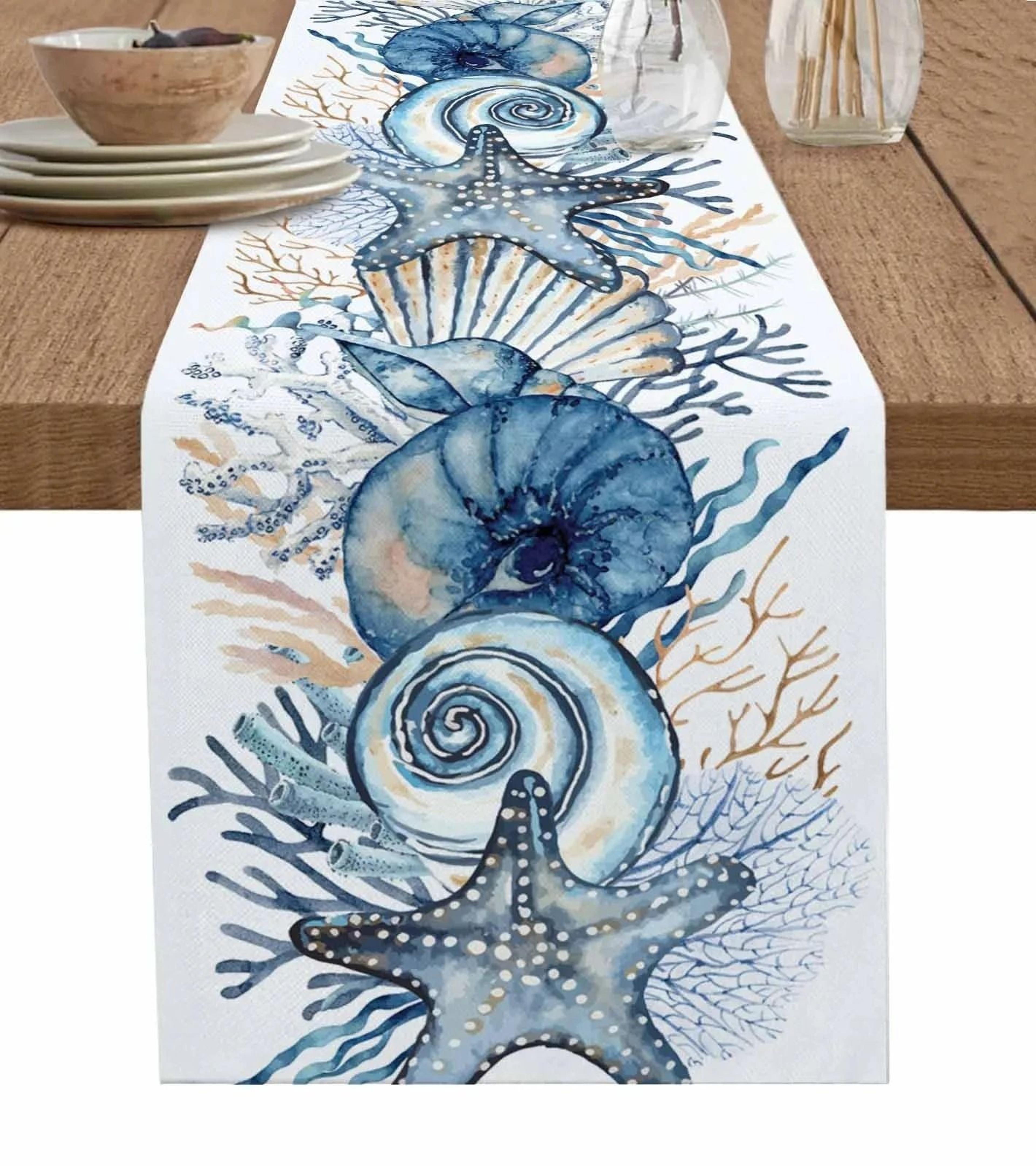 summer ocean coral linen table runner coastal beach dining decor