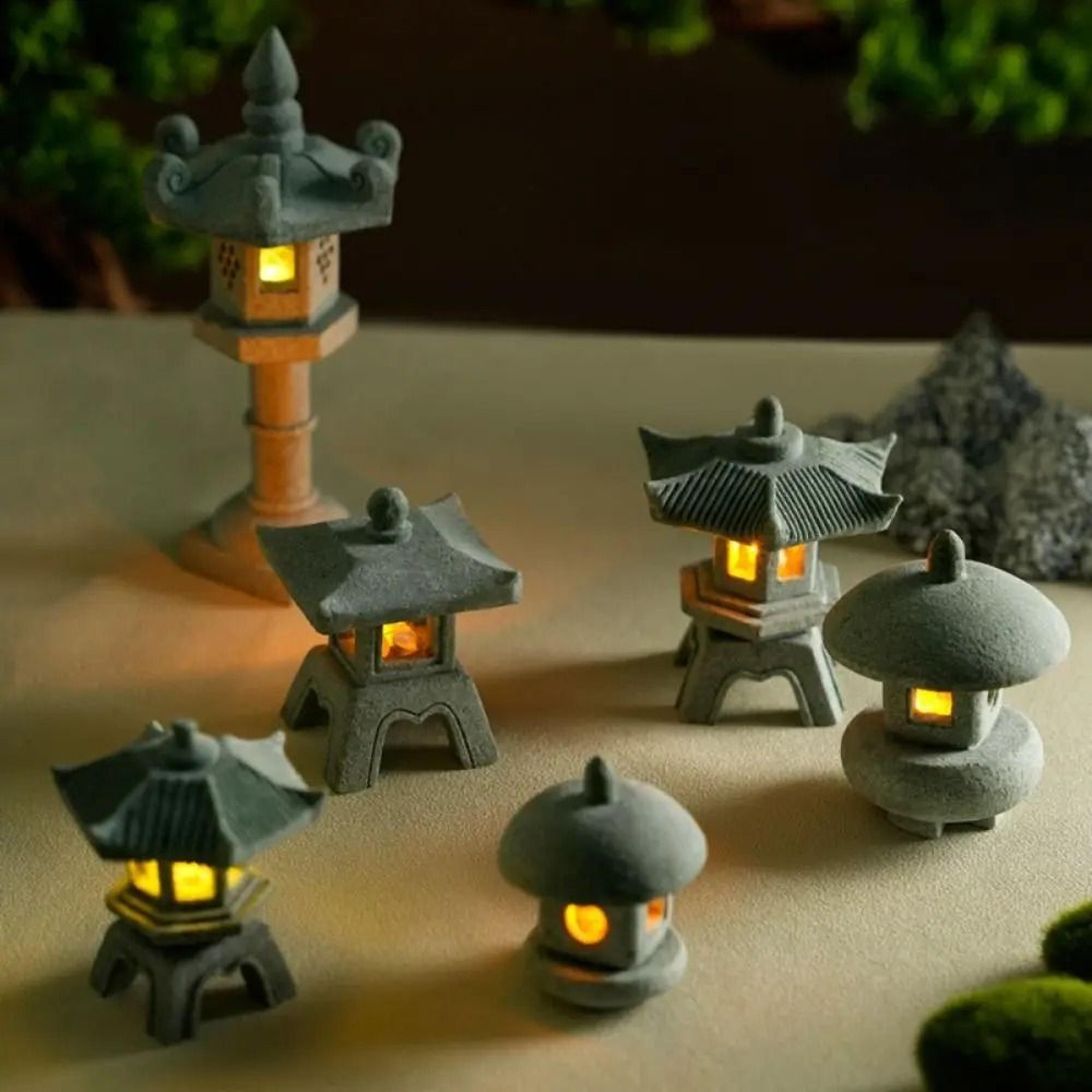 mini pagoda lantern light zen garden statue for bonsai & micro landscapes