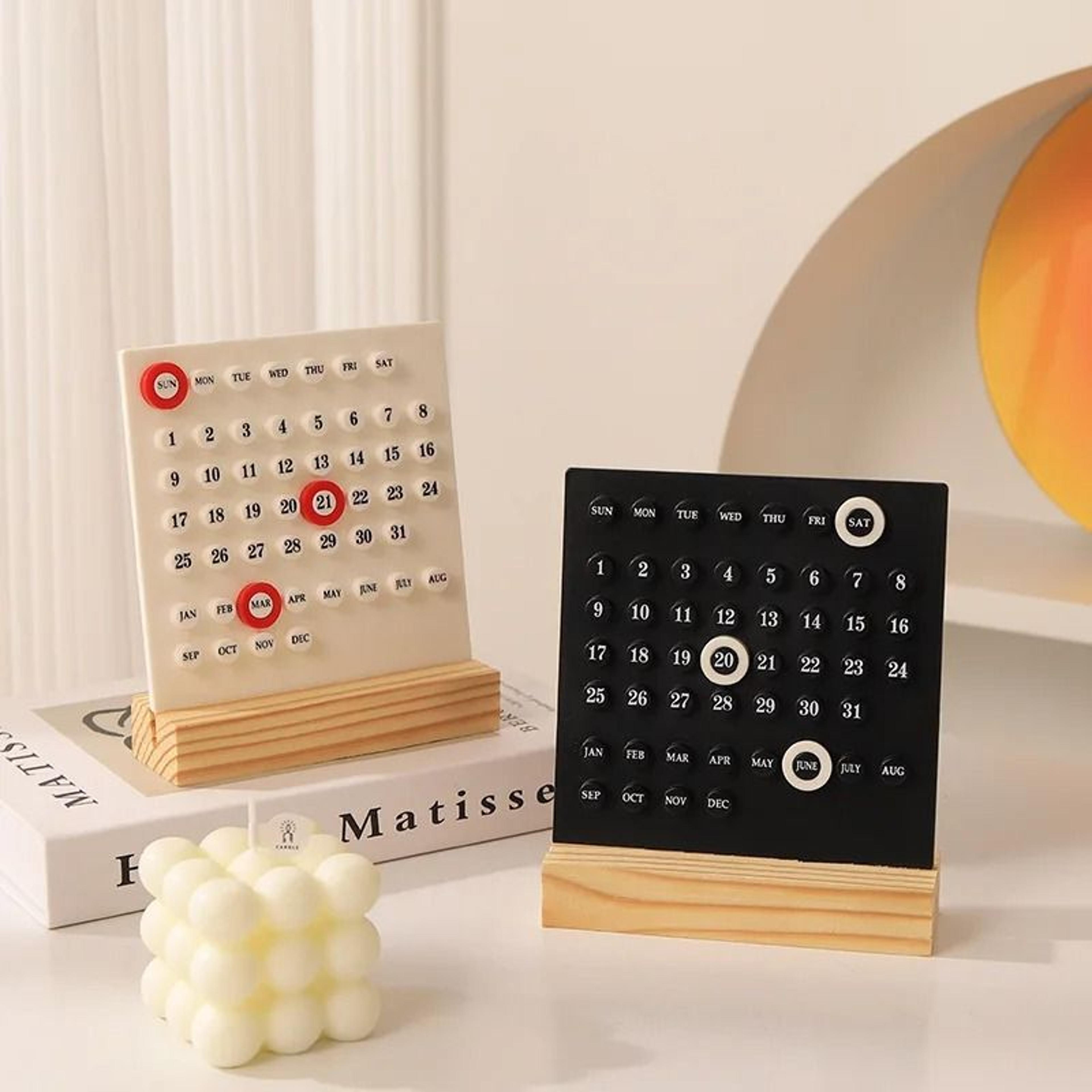 modern minimalist perpetual desk calendar – creative reusable desktop decor