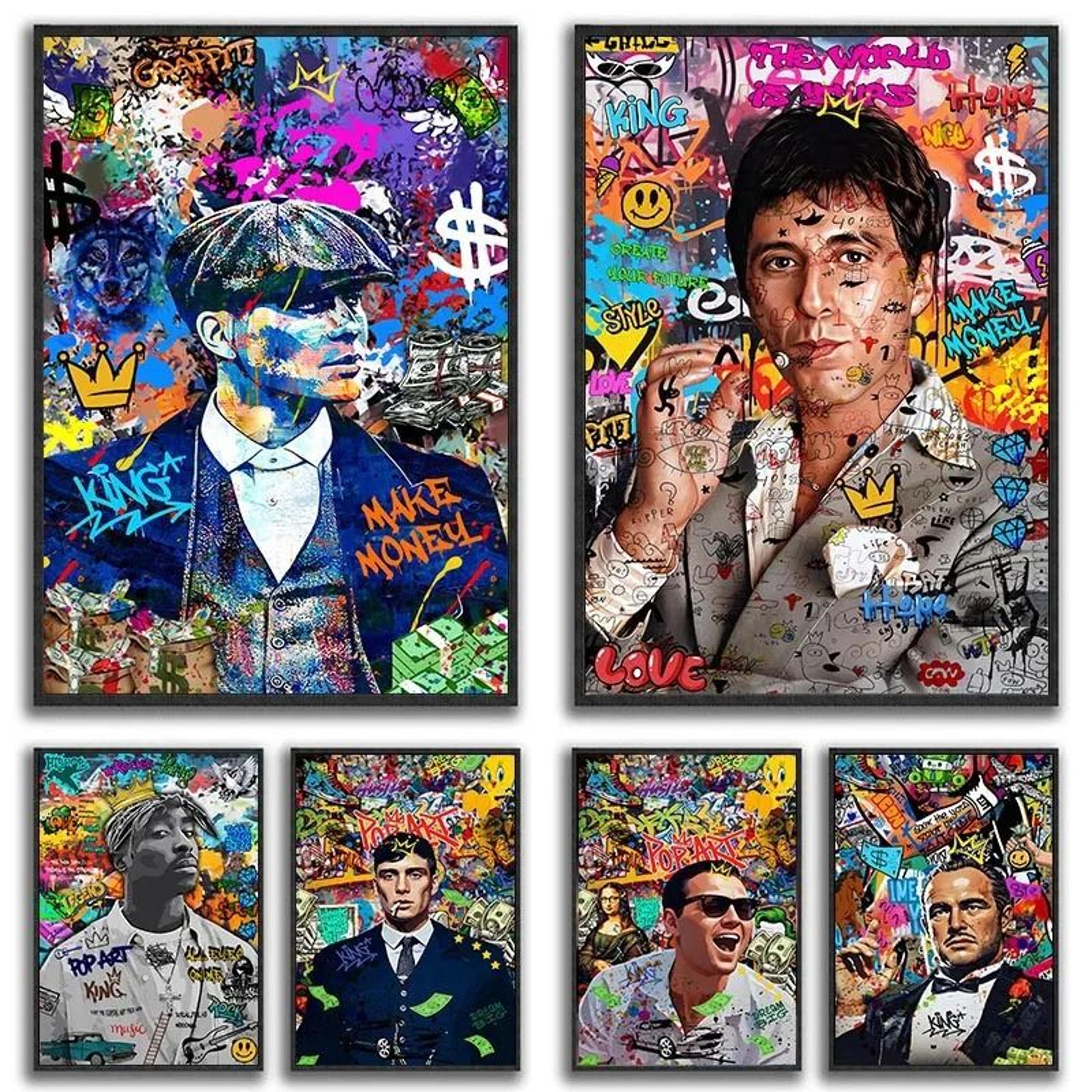 retro 80s gangster graffiti canvas wall art print for urban street style decor