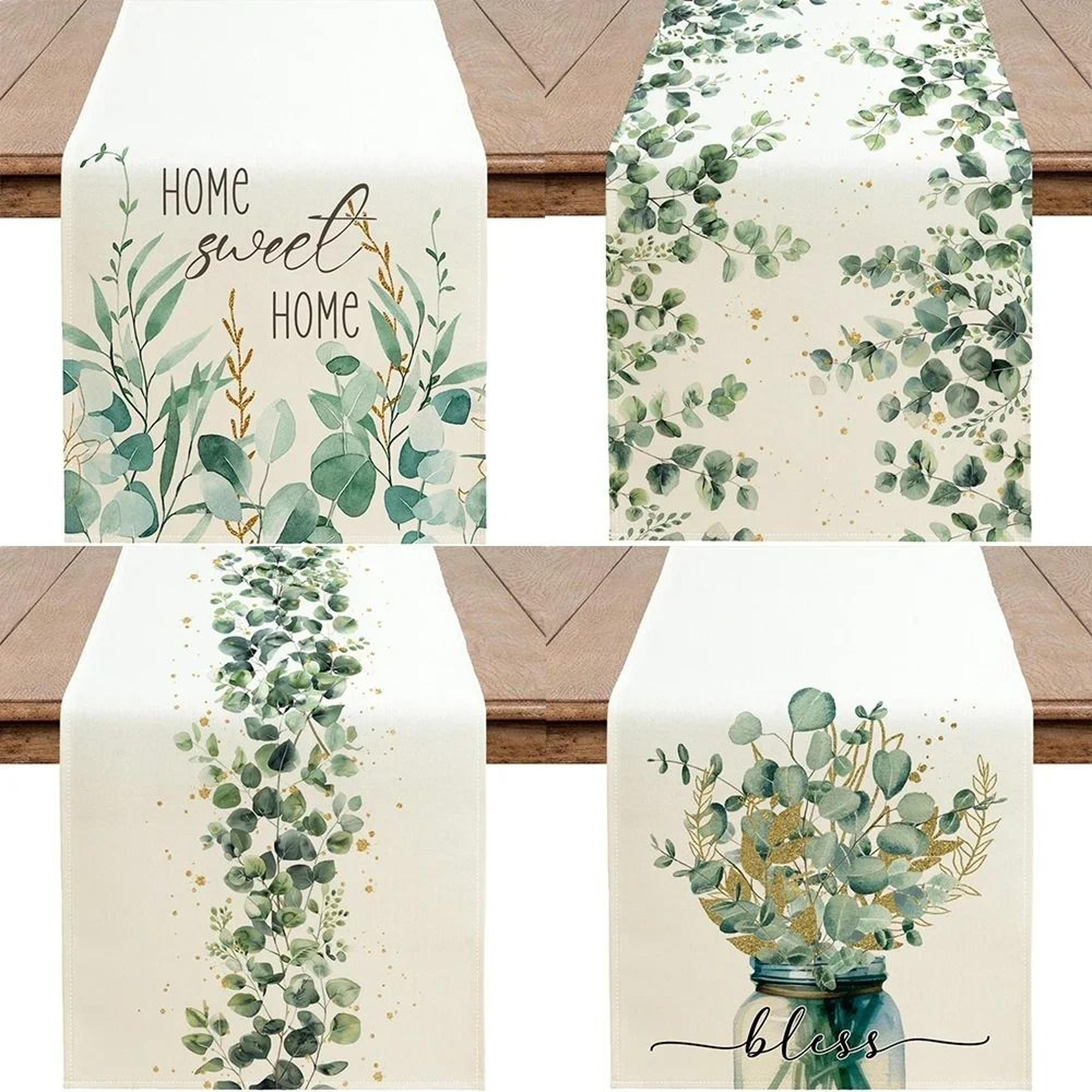 spring eucalyptus leaf table runner botanical green dining decor