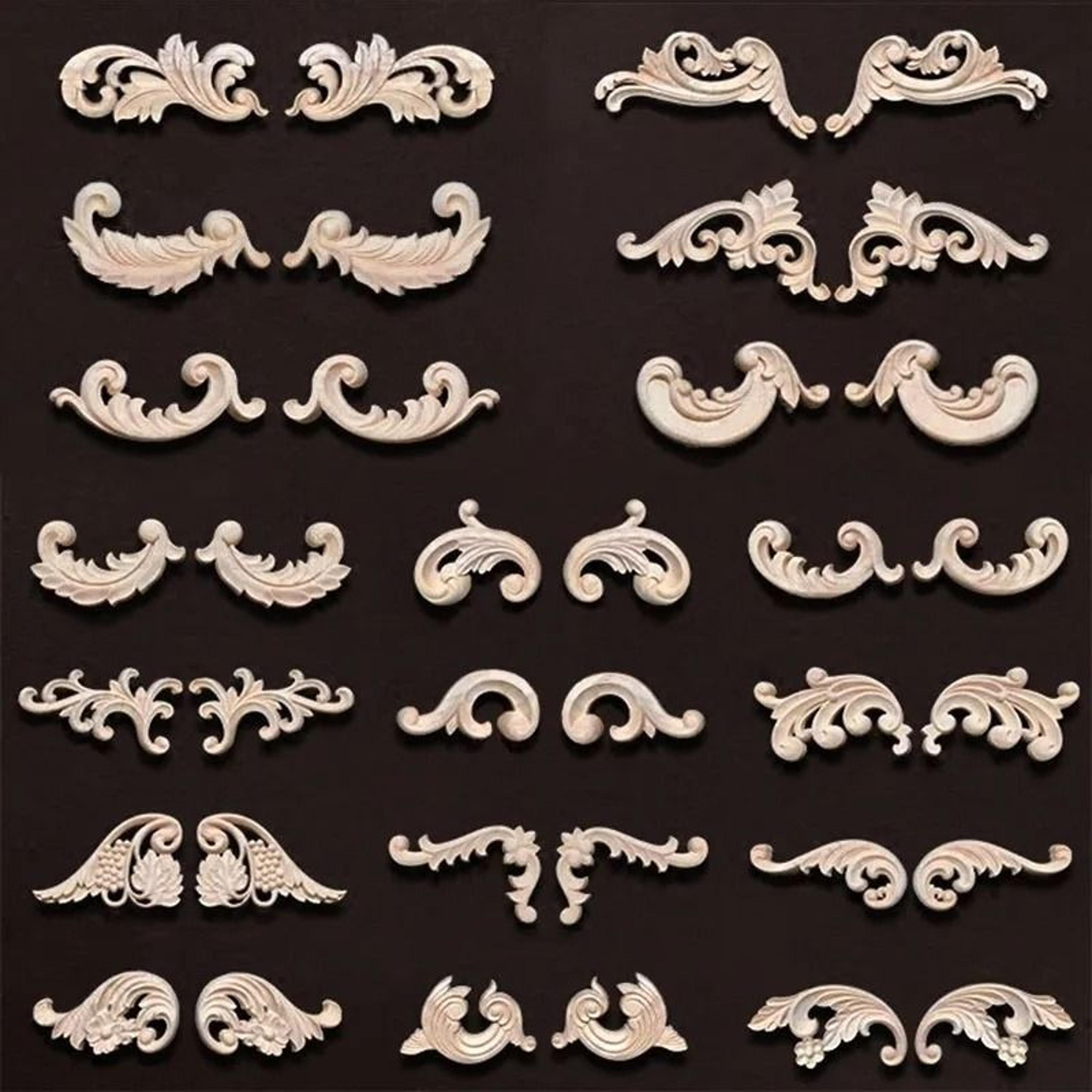 vintage floral wood carved corner appliques 2pc decorative furniture onlays