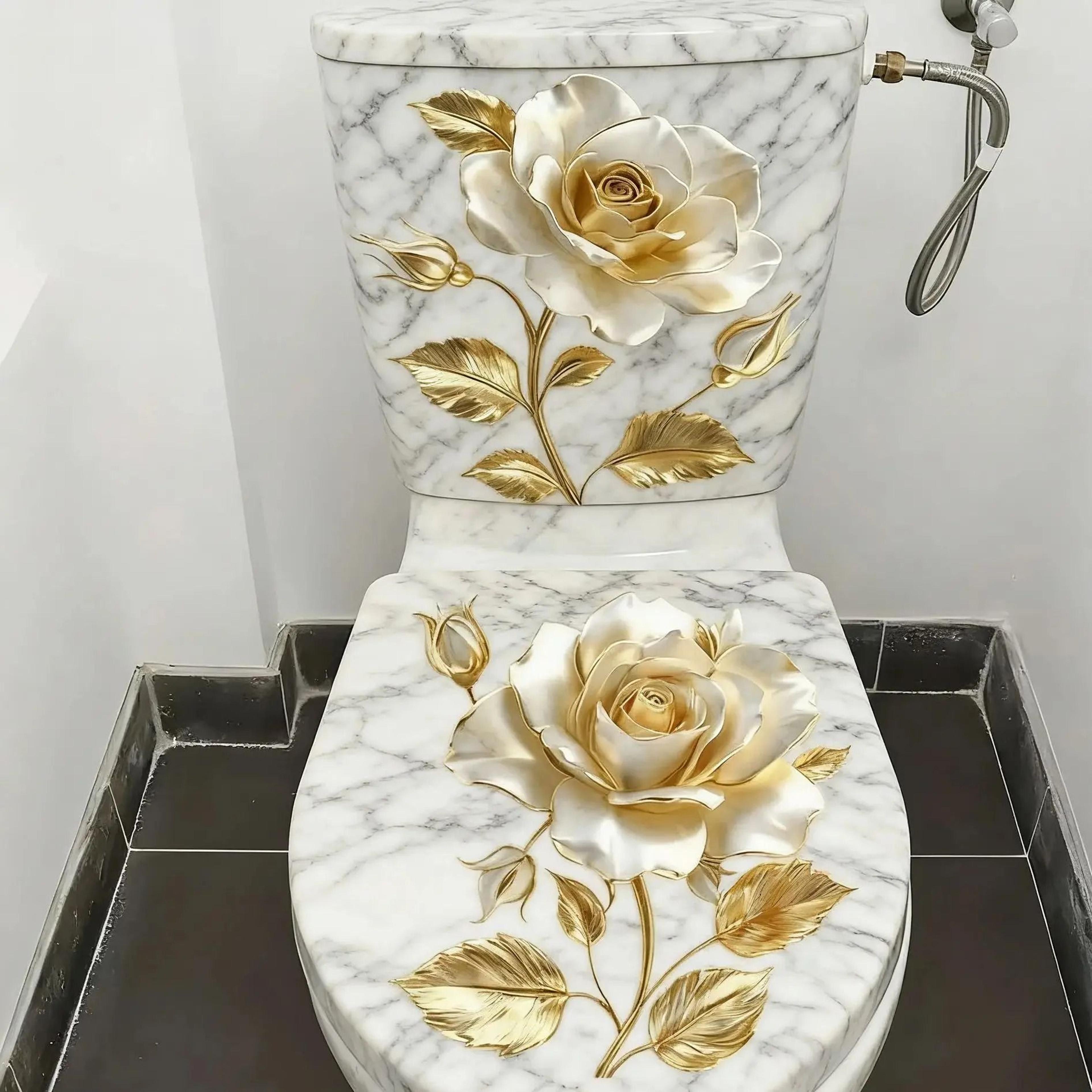 elegant golden flower toilet sticker waterproof bathroom cover decal