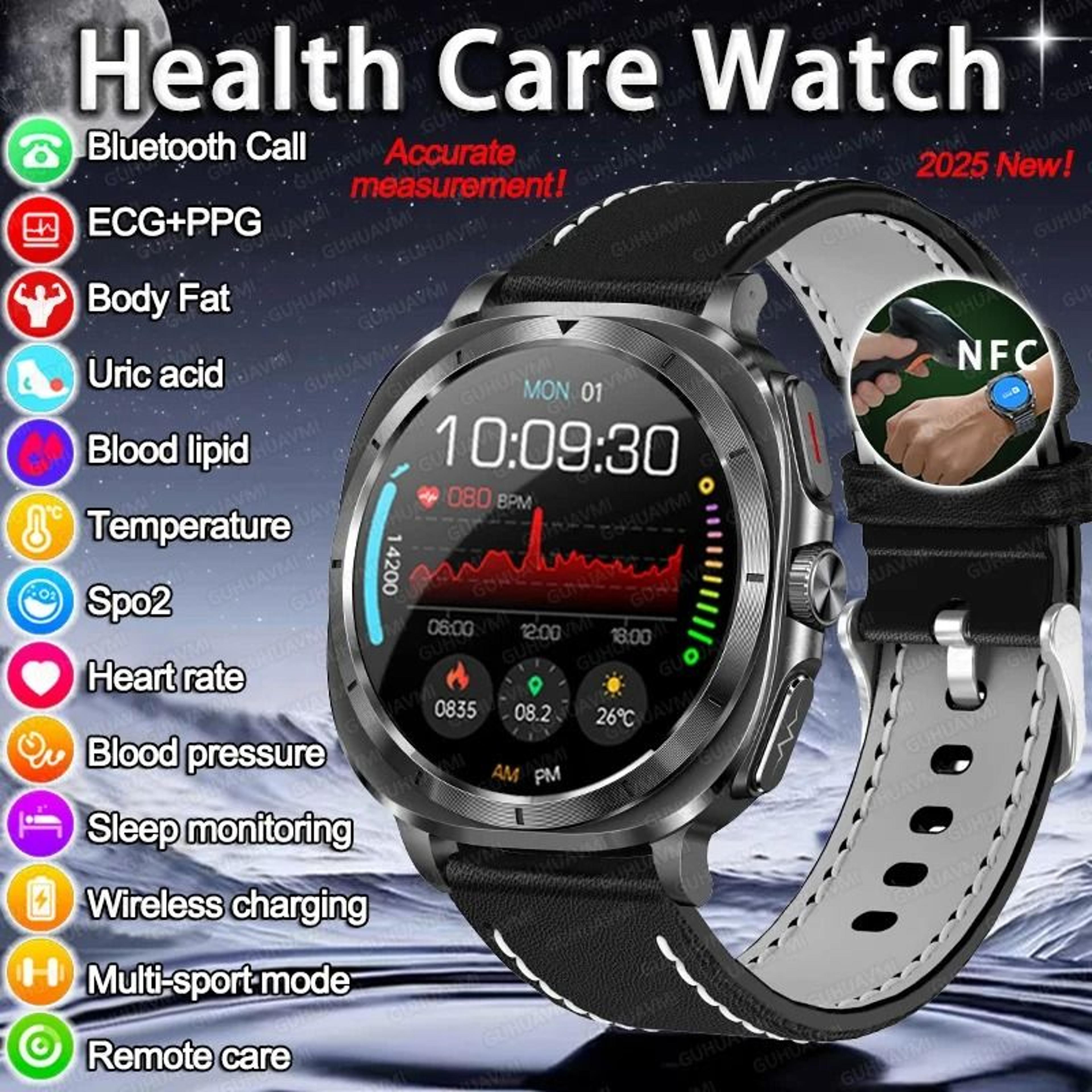 next gen ecg ppg nfc smart health watch blood pressure uric acid body analysis tracker