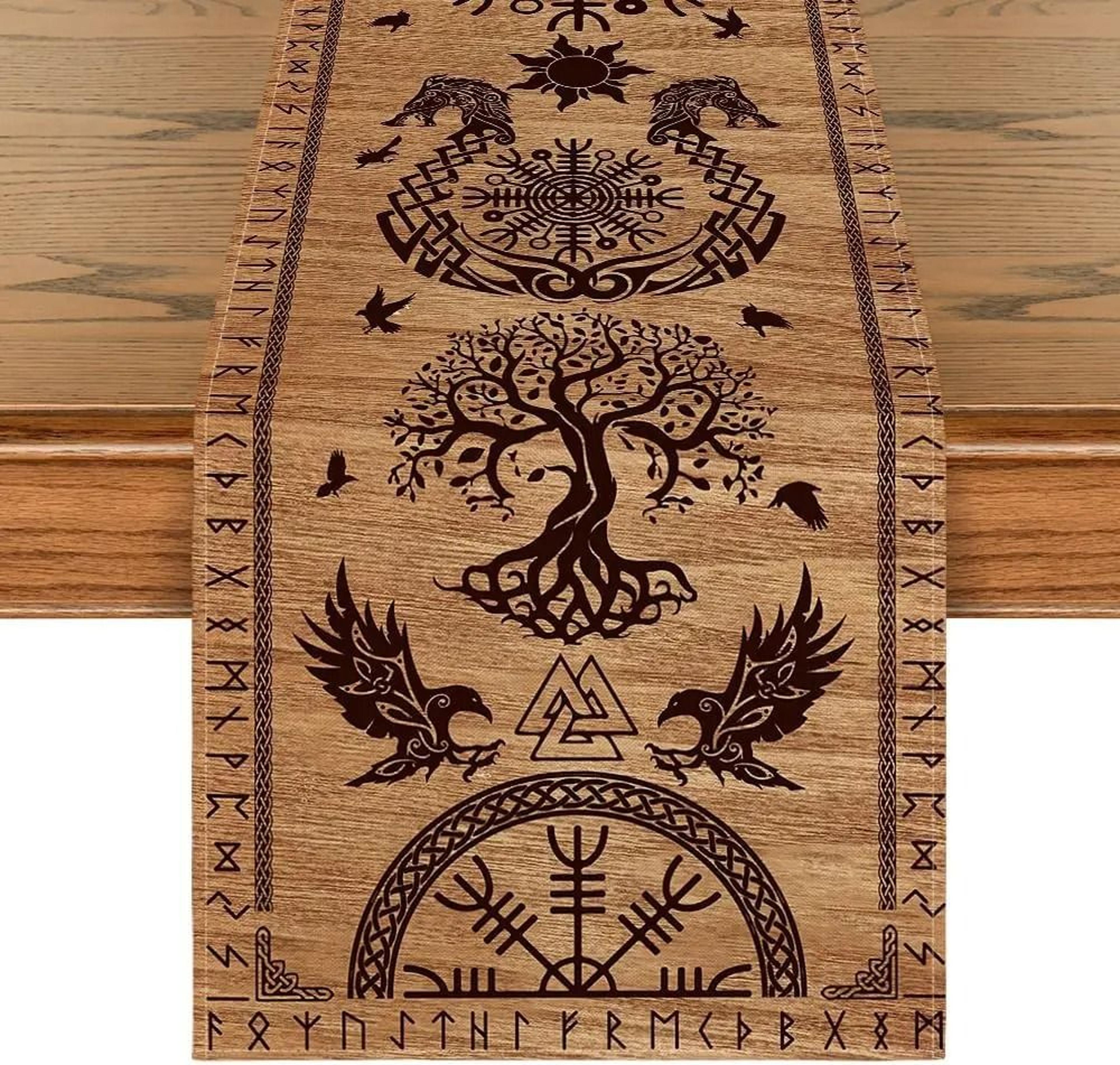 nordicraven linen table runner viking helm of awe dining decor