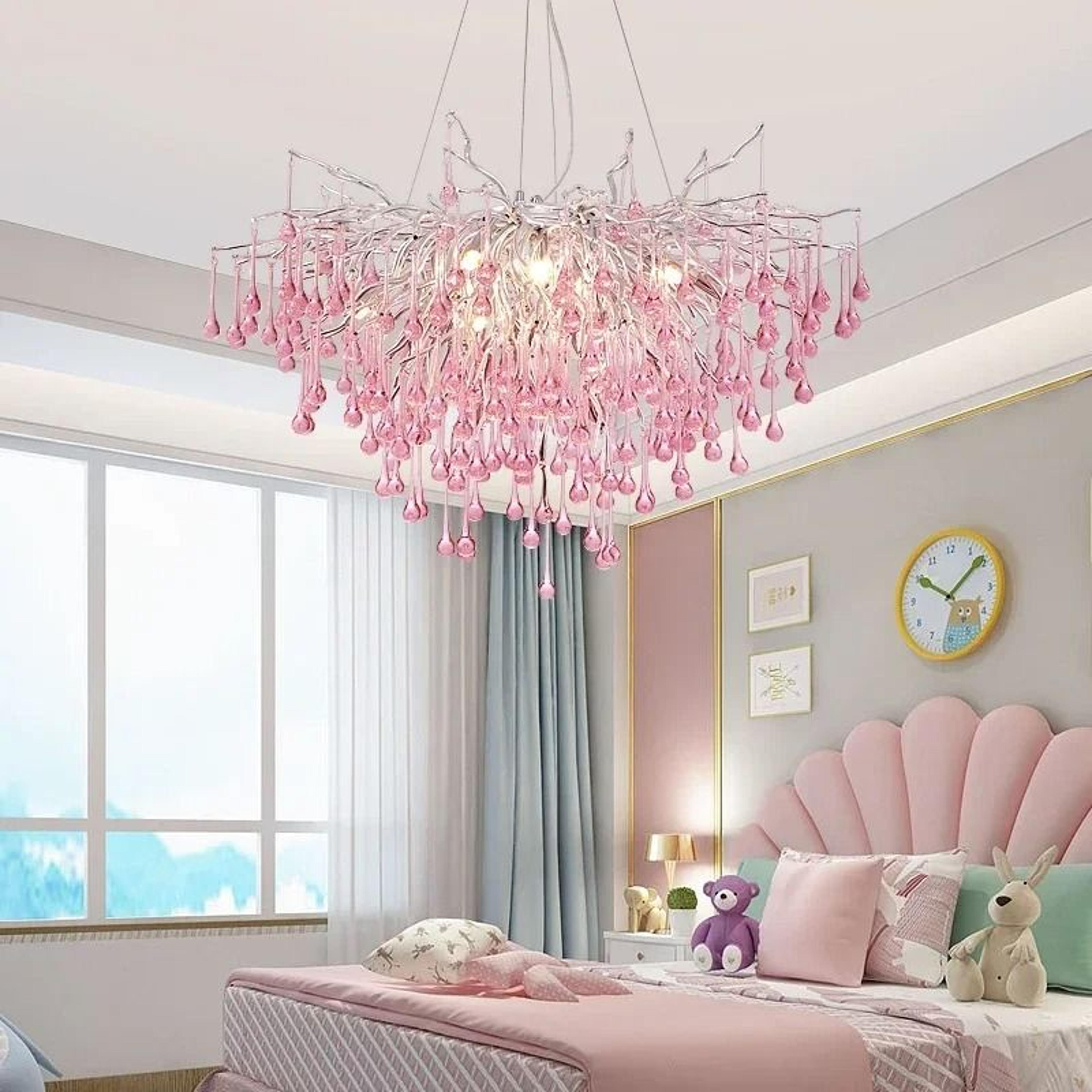 modern crystal branch chandelier pink blue teardrop ceiling light
