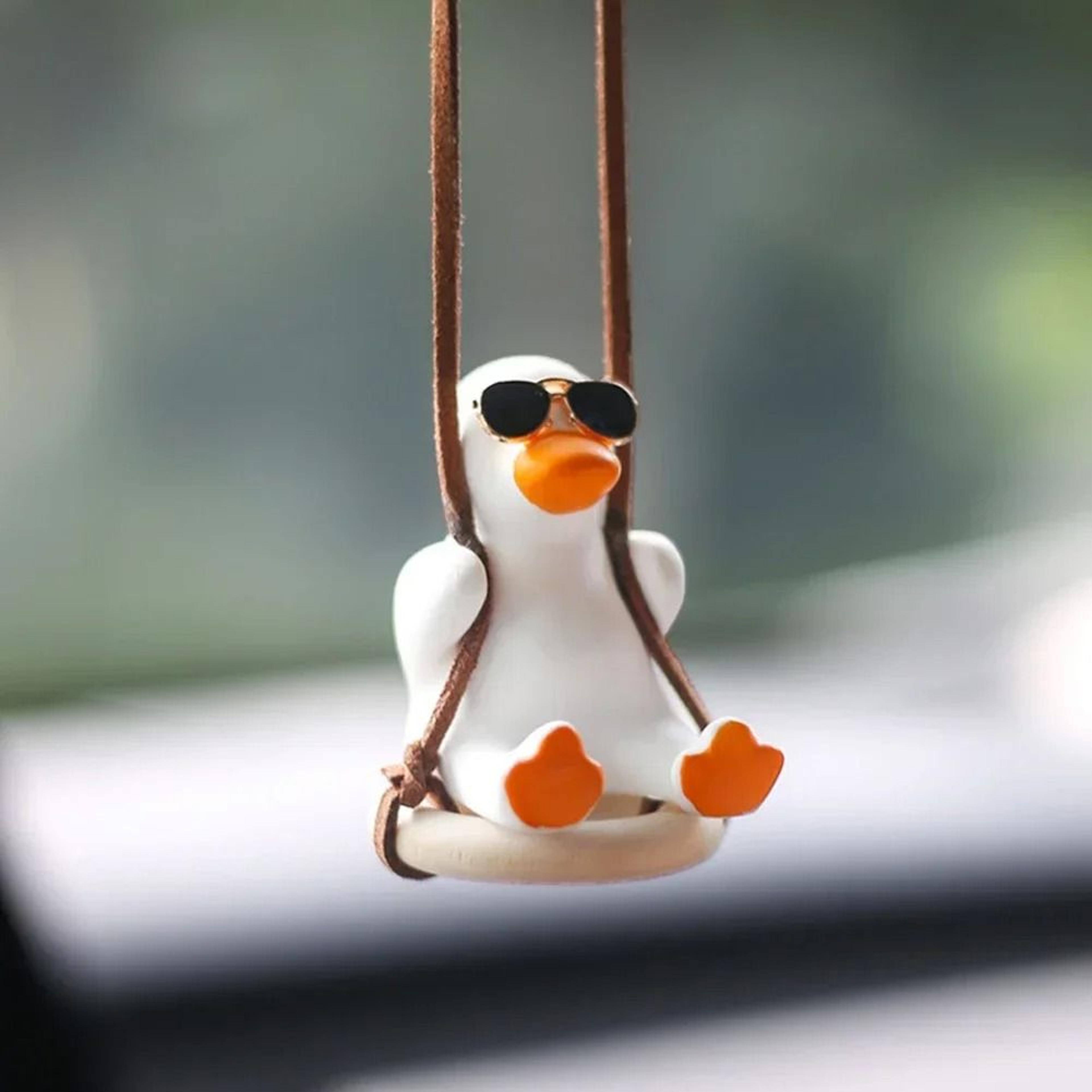 cool swing duck rear view mirror ornament with sunglasses