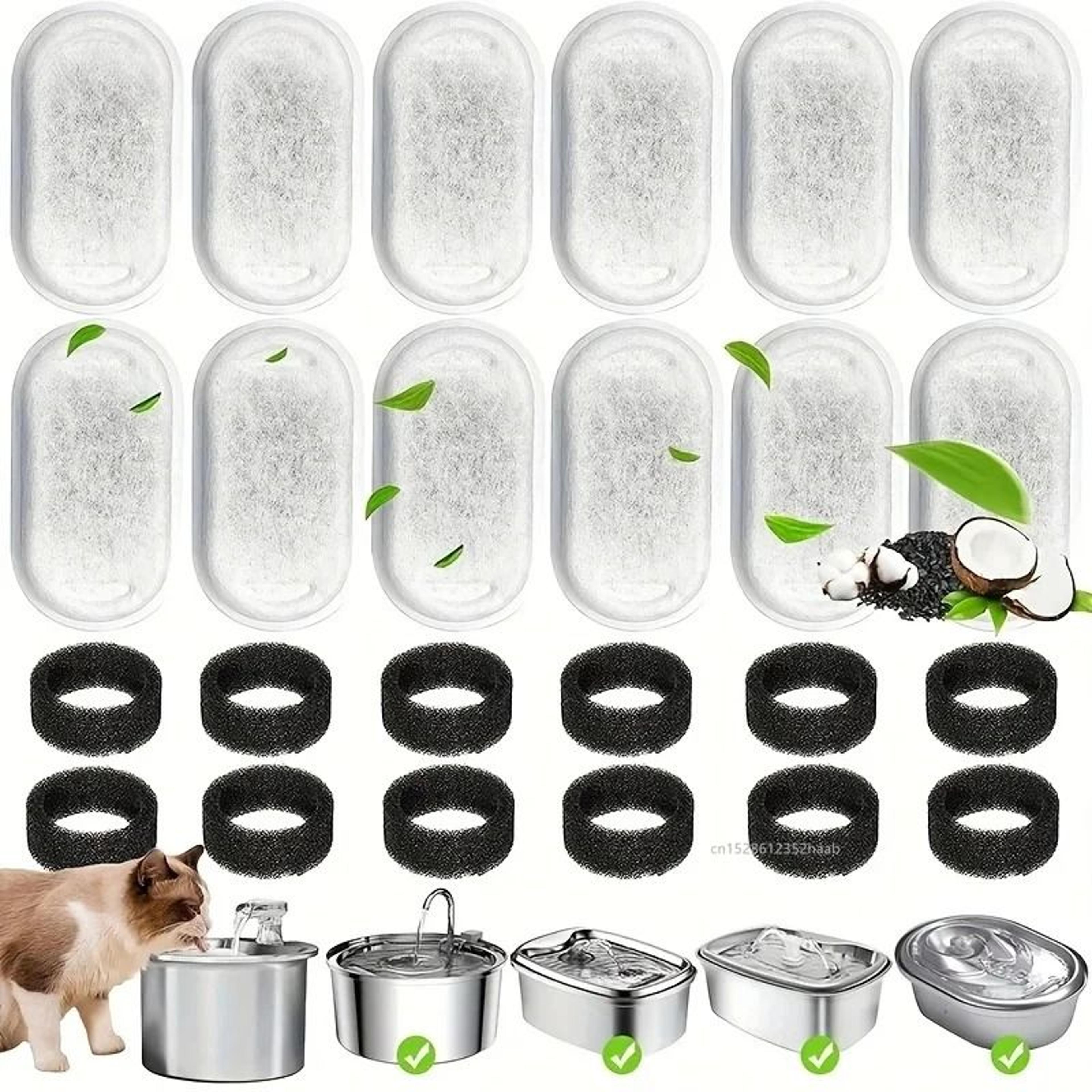 6/12 pack cat water fountain filters – activated carbon sponge replacement filters for stainless steel pet water dispens