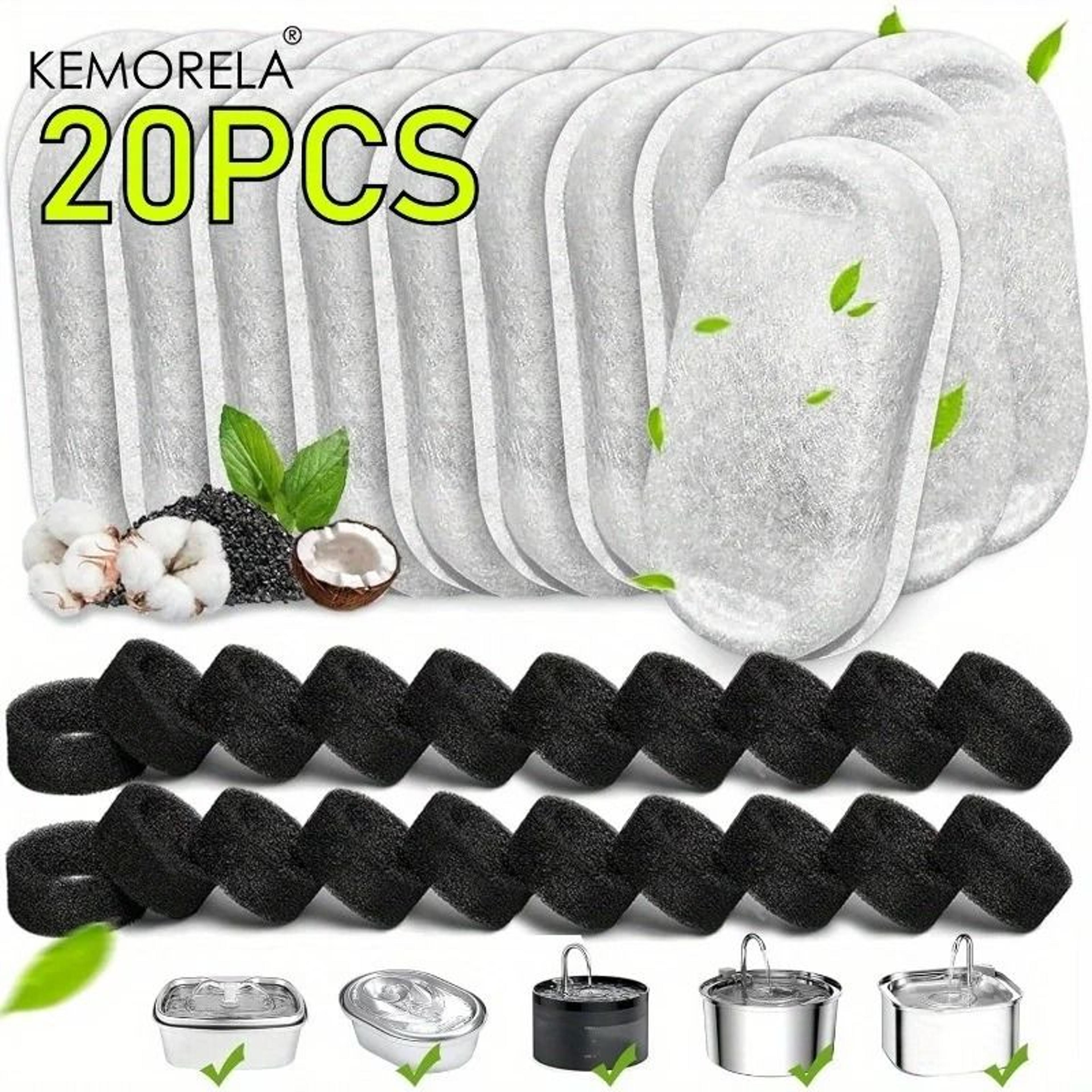 kemorela 20-piece cat water fountain filter replacement set for stainless steel pet fountains