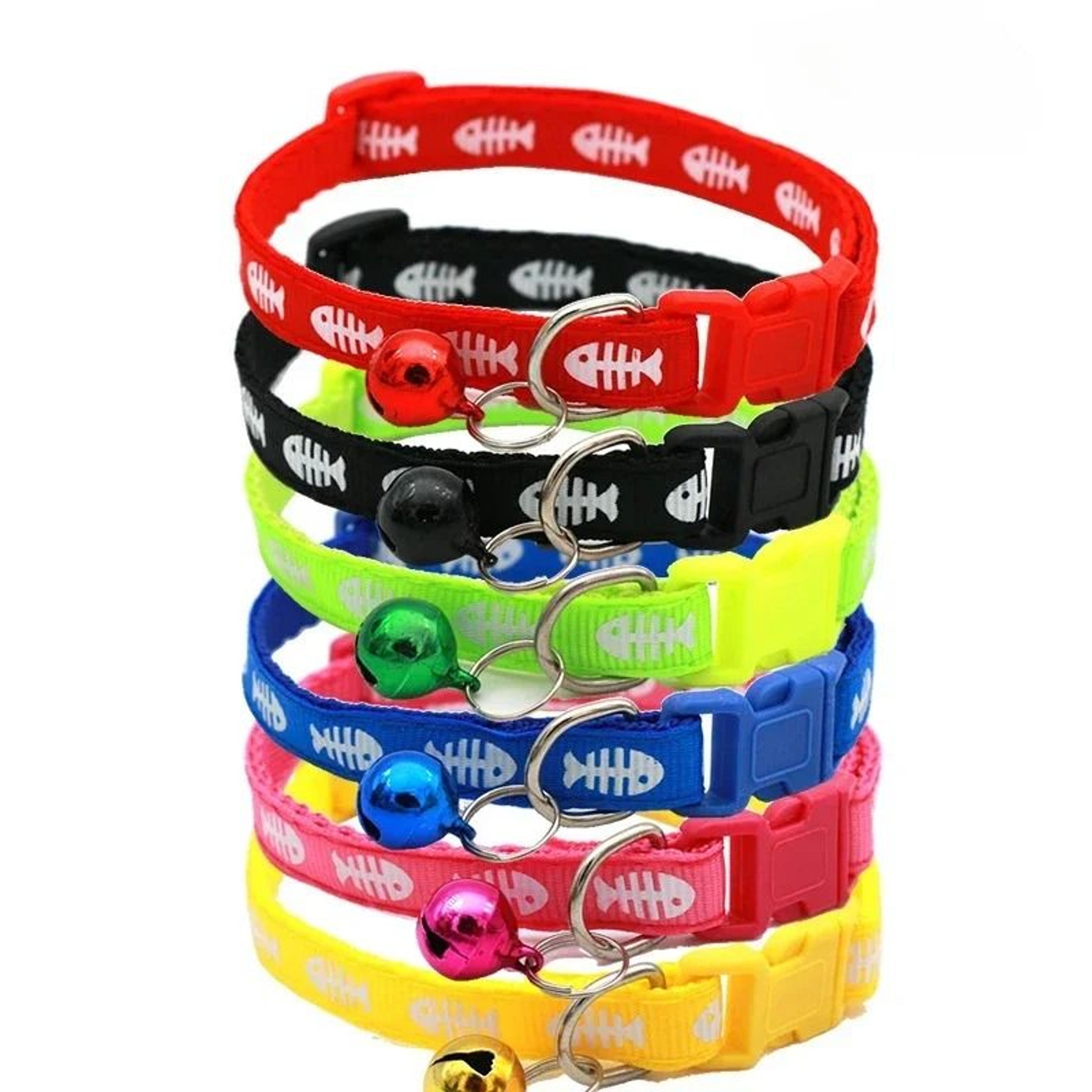 adjustable fish bone cat collar with bell for kittens & small pets