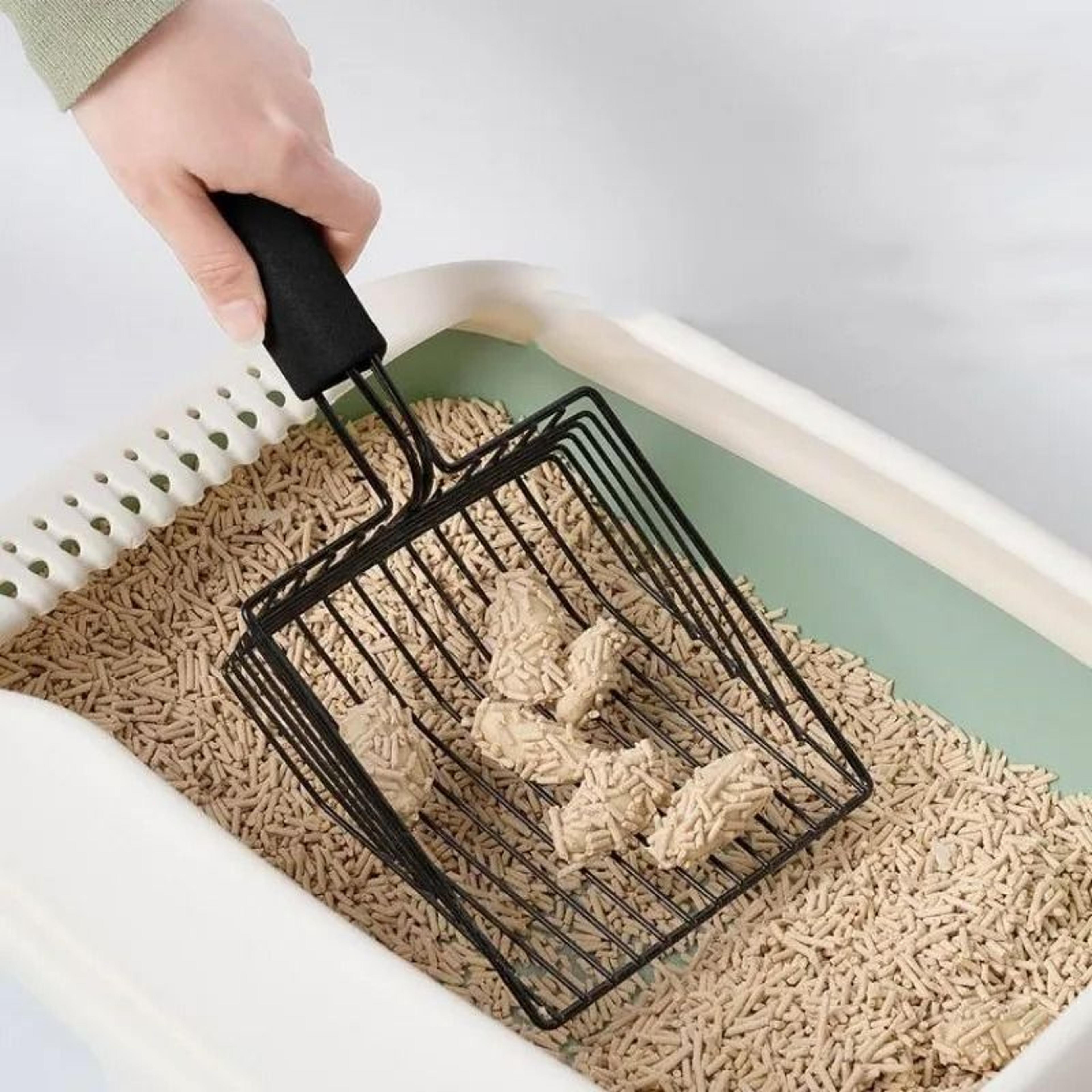 heavy duty stainless steel cat litter scoop with comfort grip handle