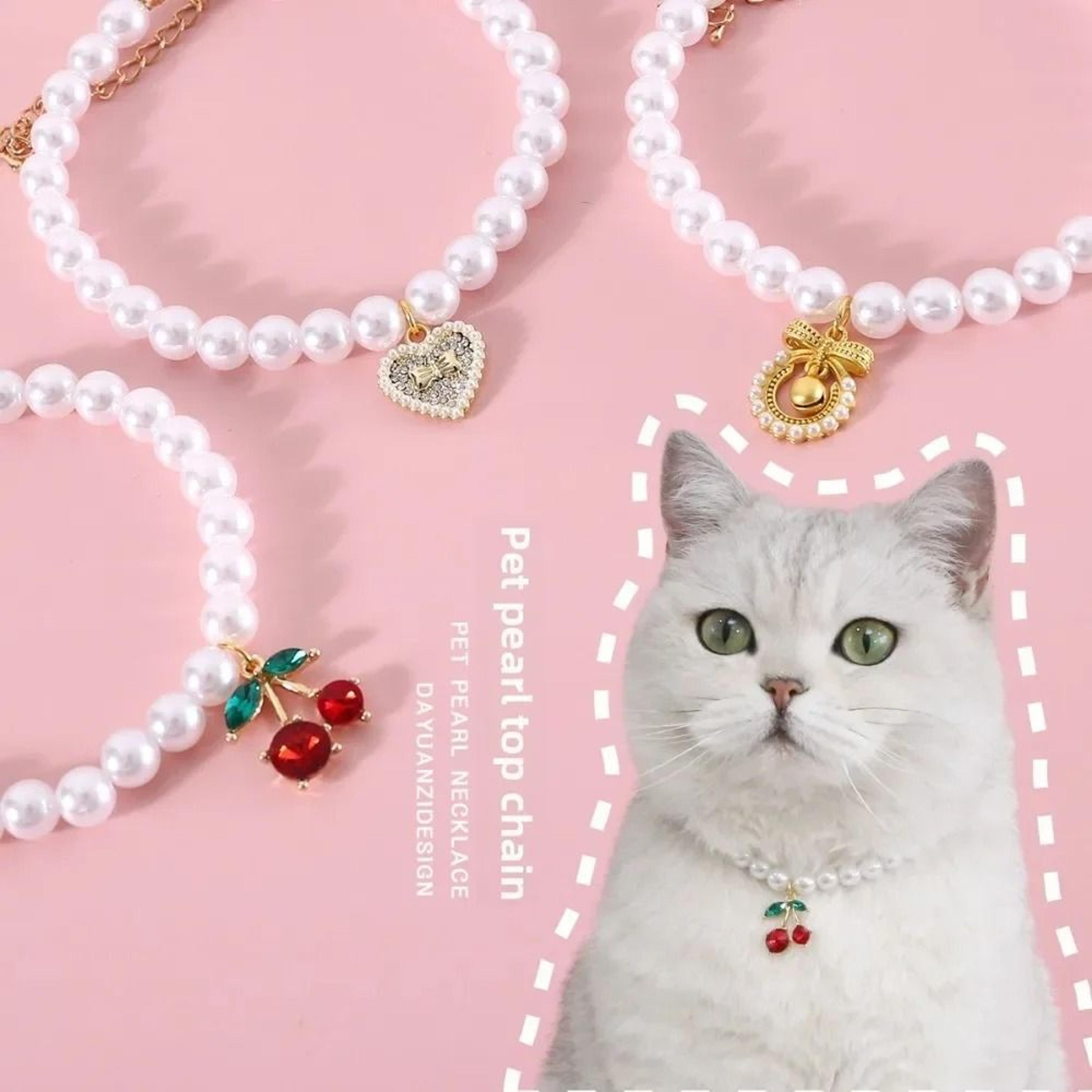 princess pearl cherry bow pet necklace collar for cats & small dogs