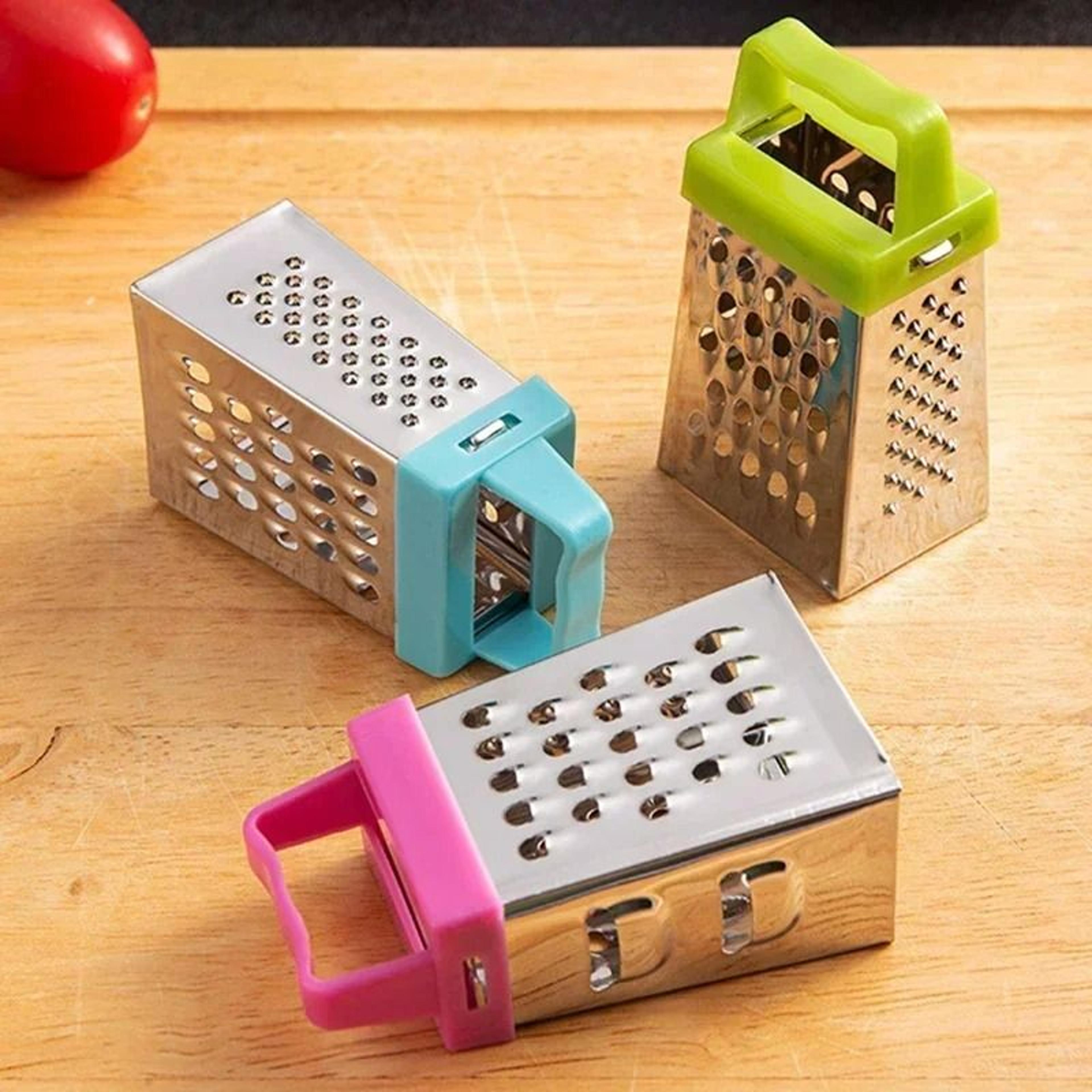 minichef 4-sided stainless steel grater – compact fruit, vegetable & cheese slicer tool