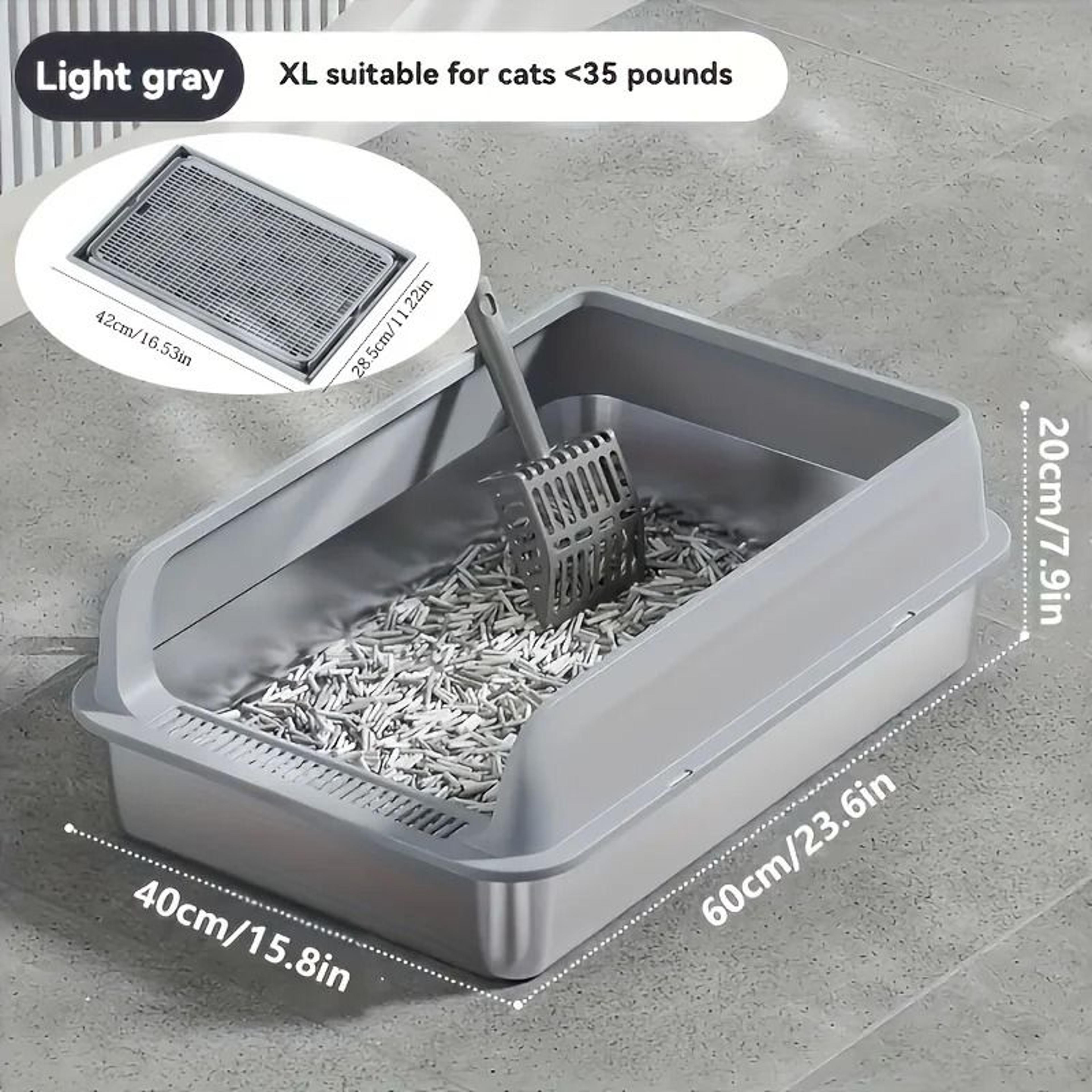 kemorela extra-large stainless steel cat litter box with lid – leak-proof high-sided enclosed litter pan