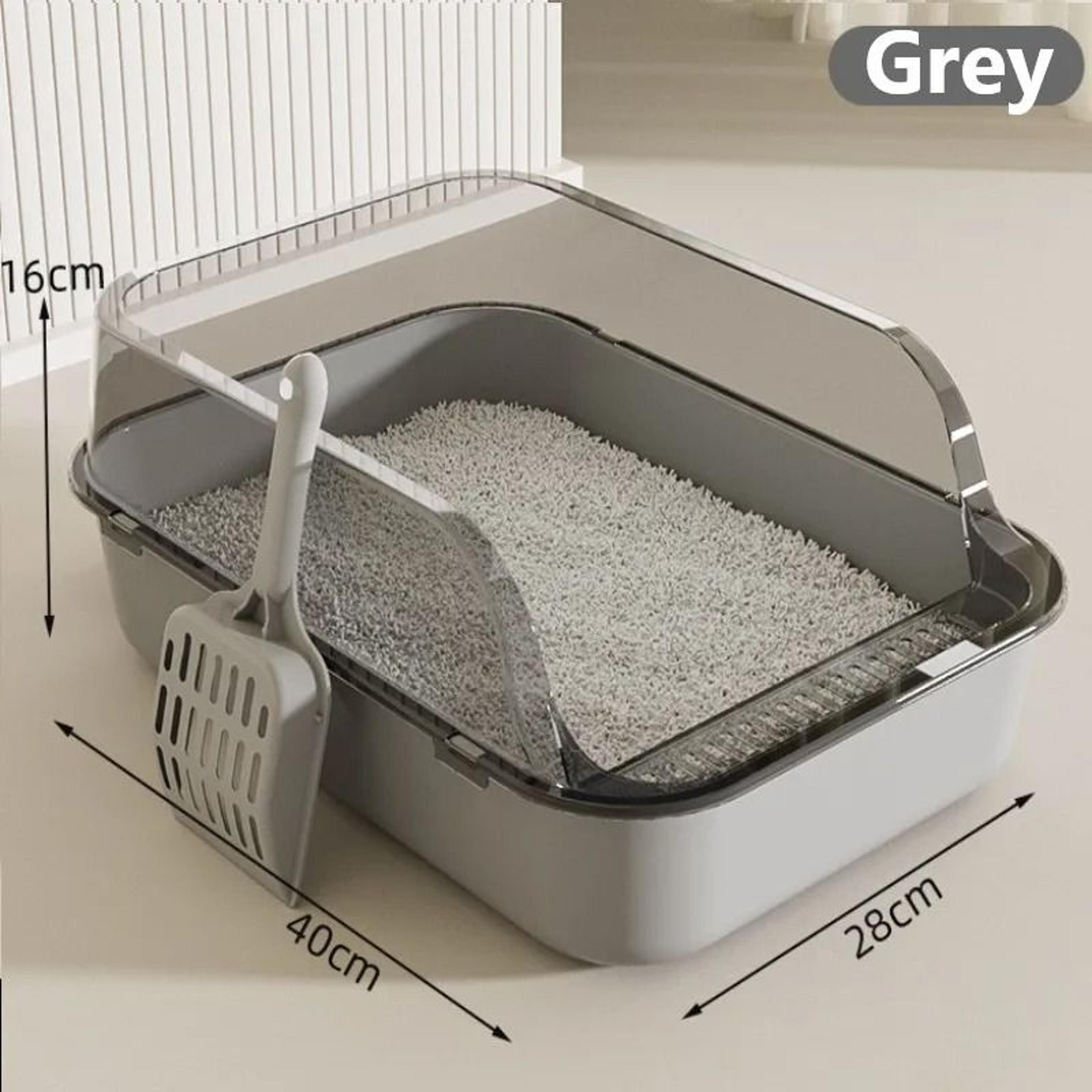 semi-enclosed splash guard cat litter box – easy-clean kitten litter tray with high-sided anti-mess design