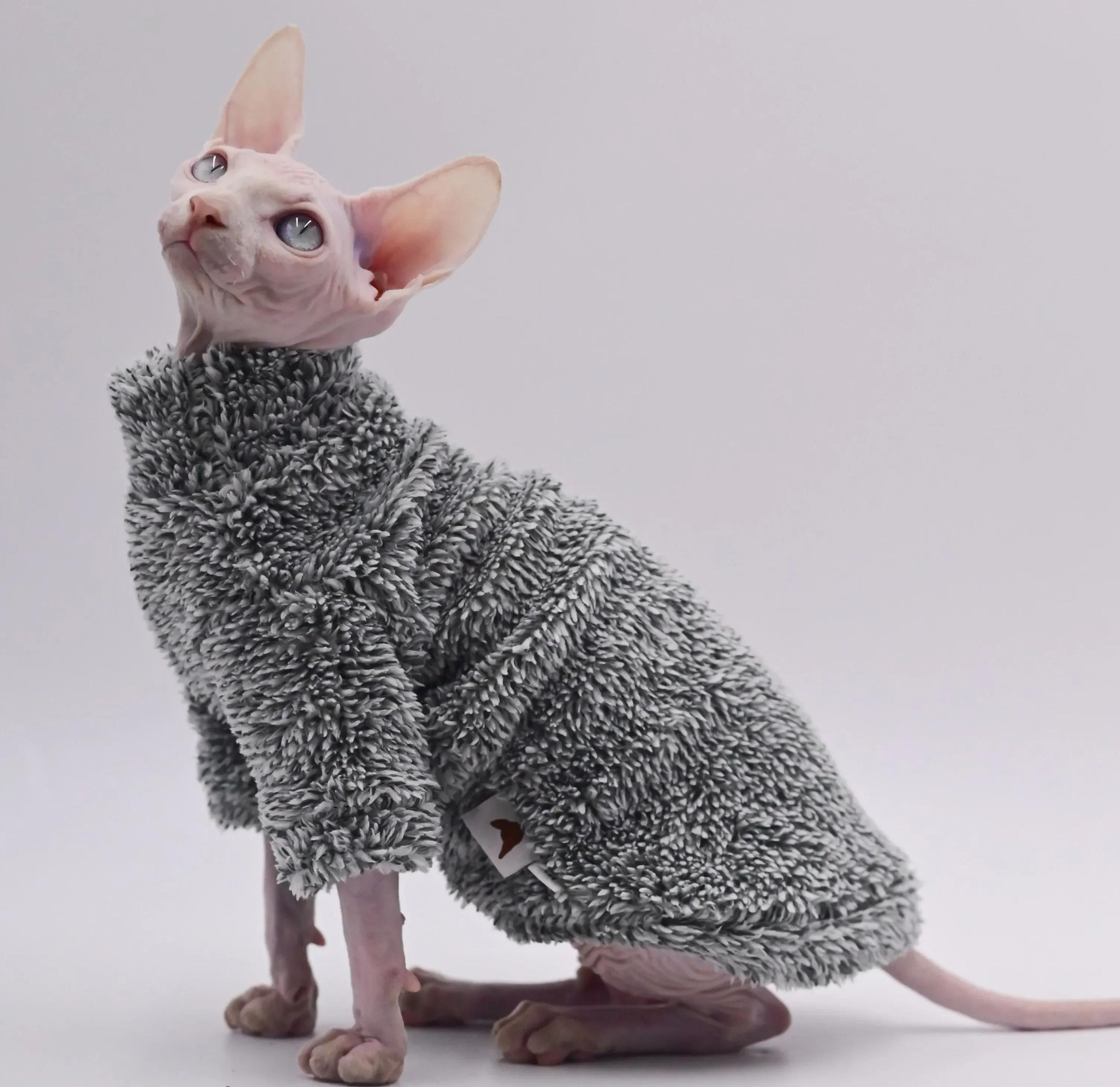 duomasumi double-sided winter jacket for sphynx cats – warm hairless cat clothes with soft fluffy insulation