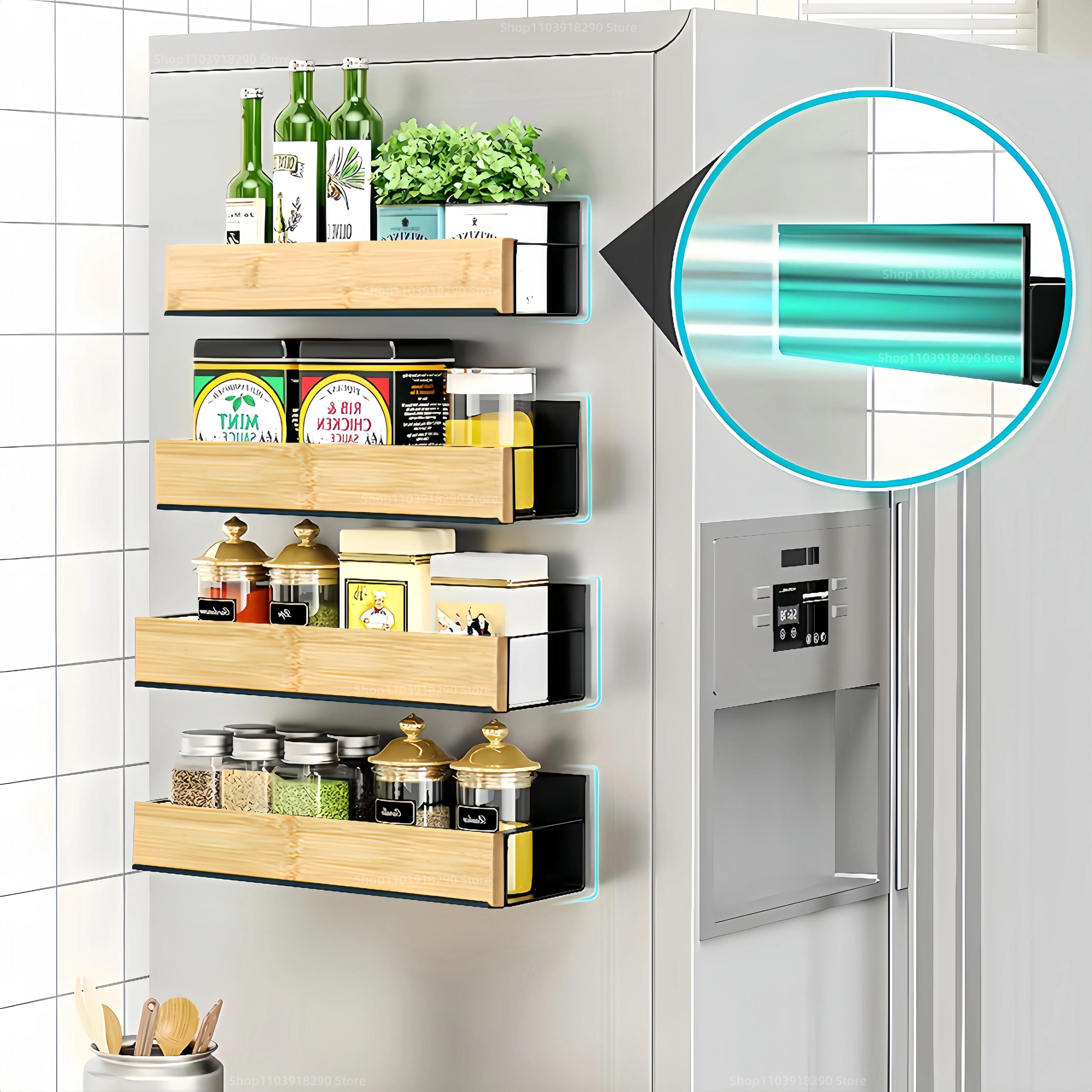 magnetic refrigerator spice shelf – black iron magnetic fridge shelf for spices, condiments & kitchen organization