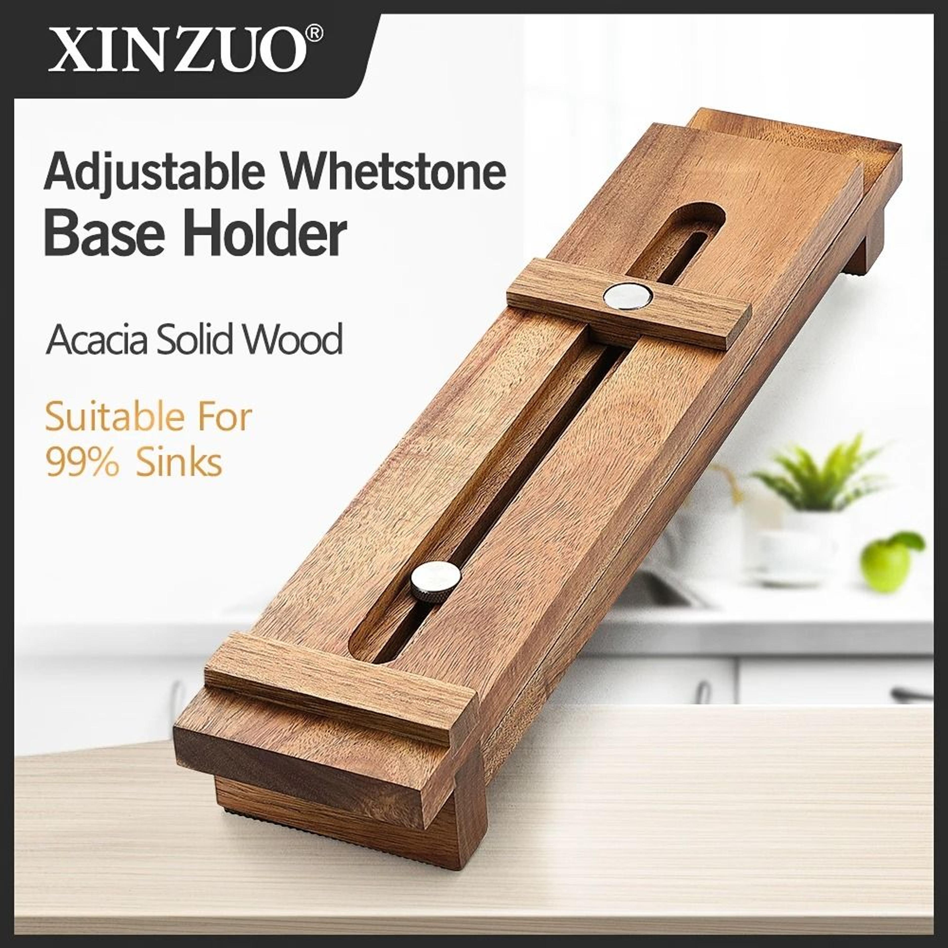 xinzuo adjustable acacia wood whetstone holder for safe knife sharpening