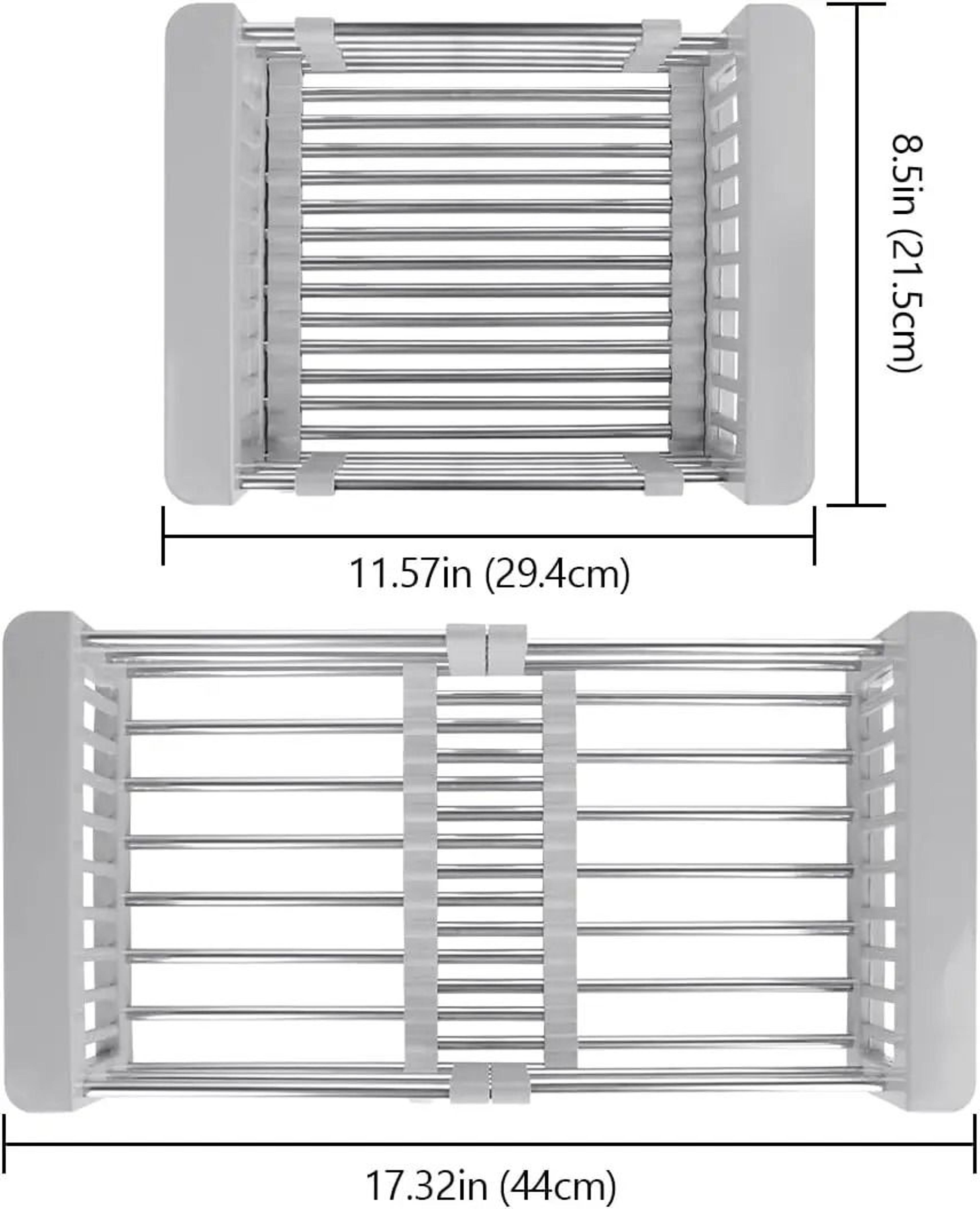 expandable over-sink dish drying rack with adjustable arms for washing and draining