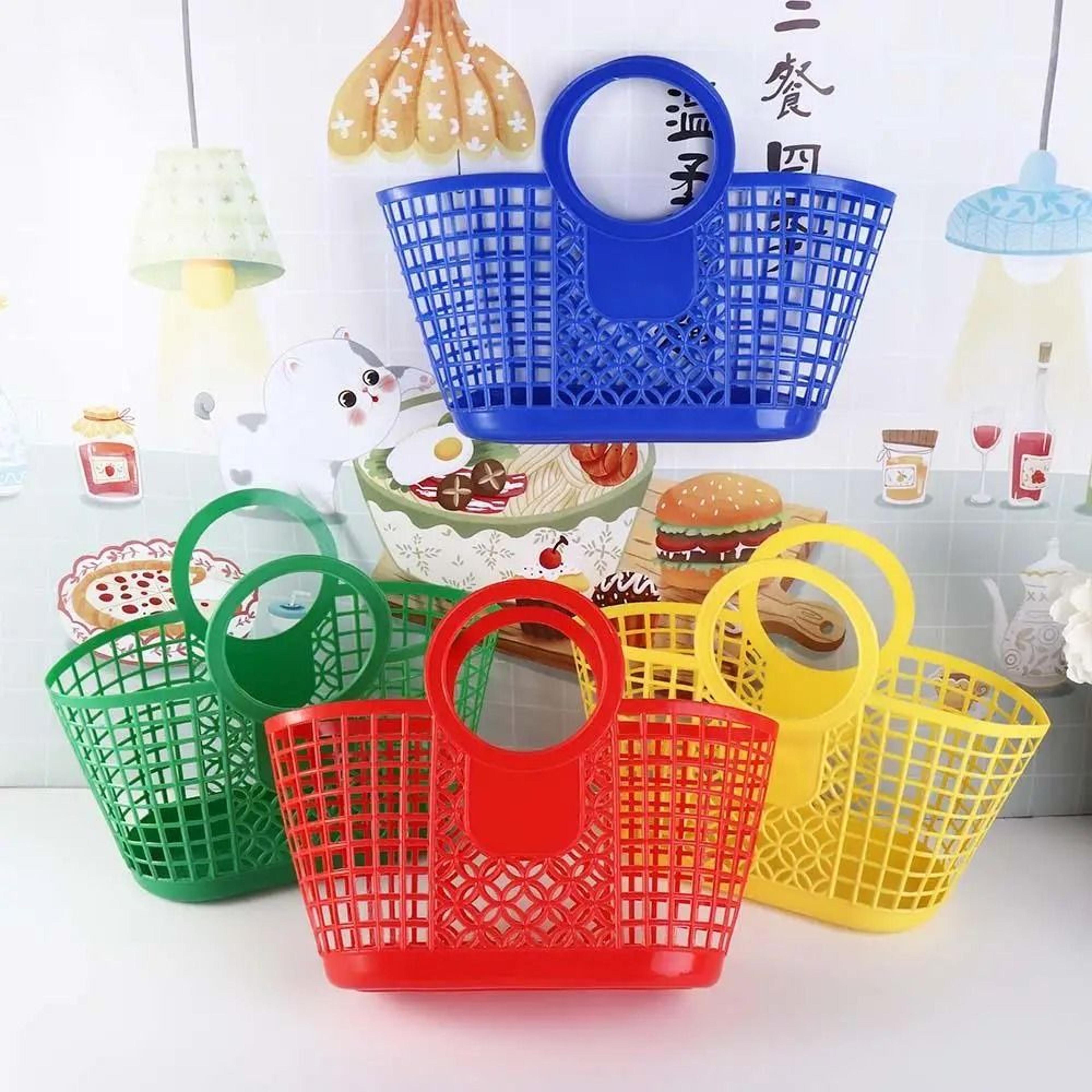 portable plastic storage basket with handles