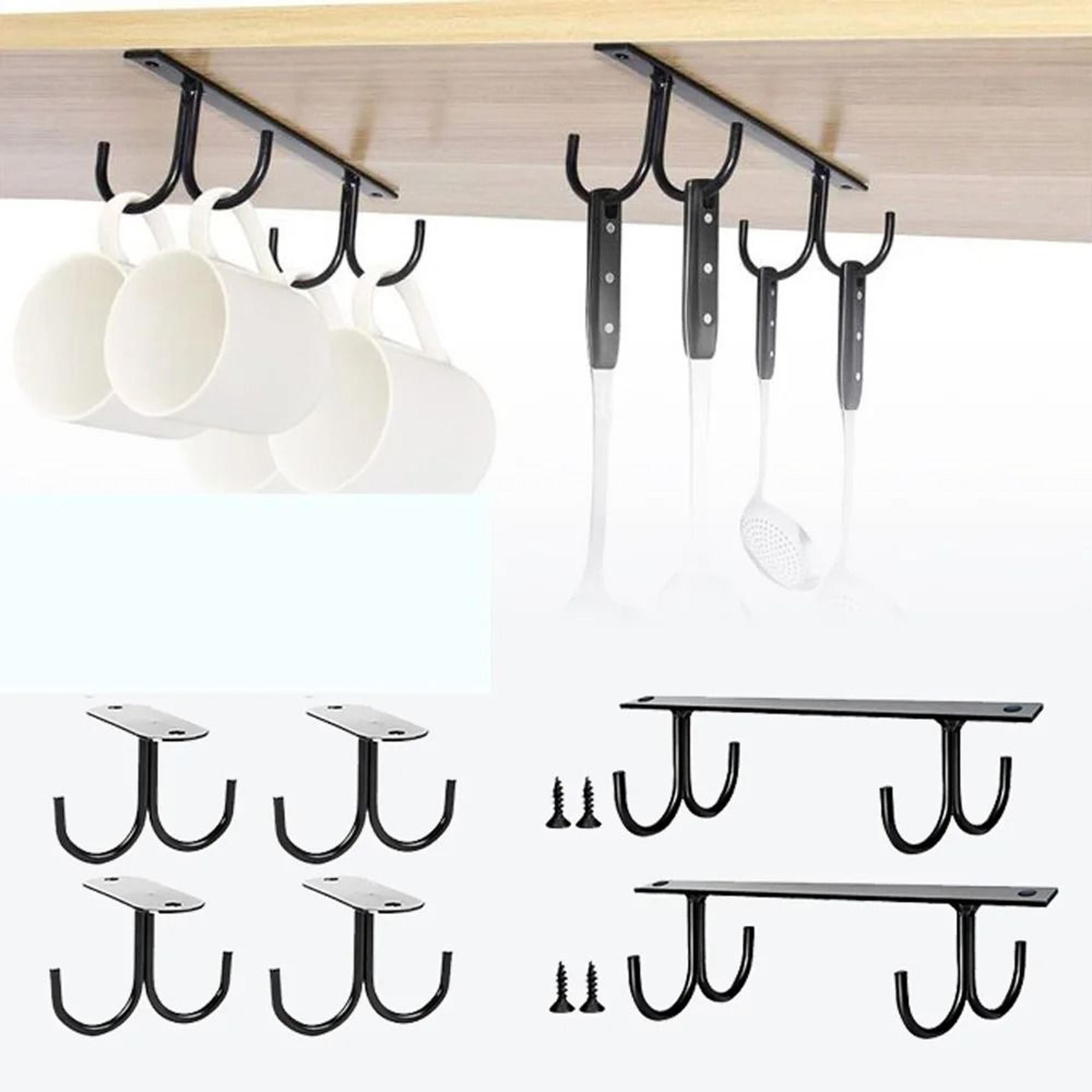 under cabinet coffee cup holder rack with hanging hooks