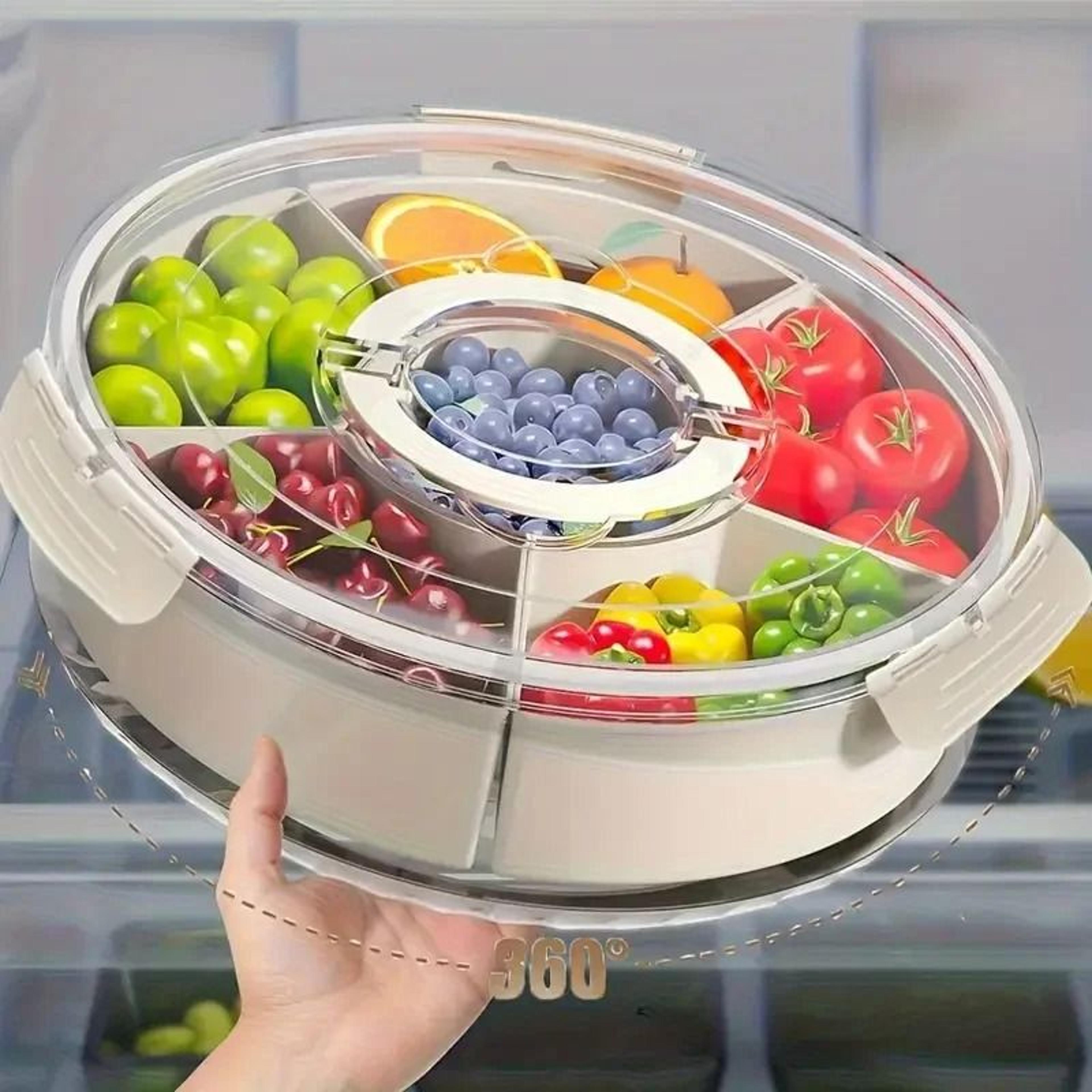 rotating snack serving tray with lid & handle for fruits, veggies, candy & charcuterie