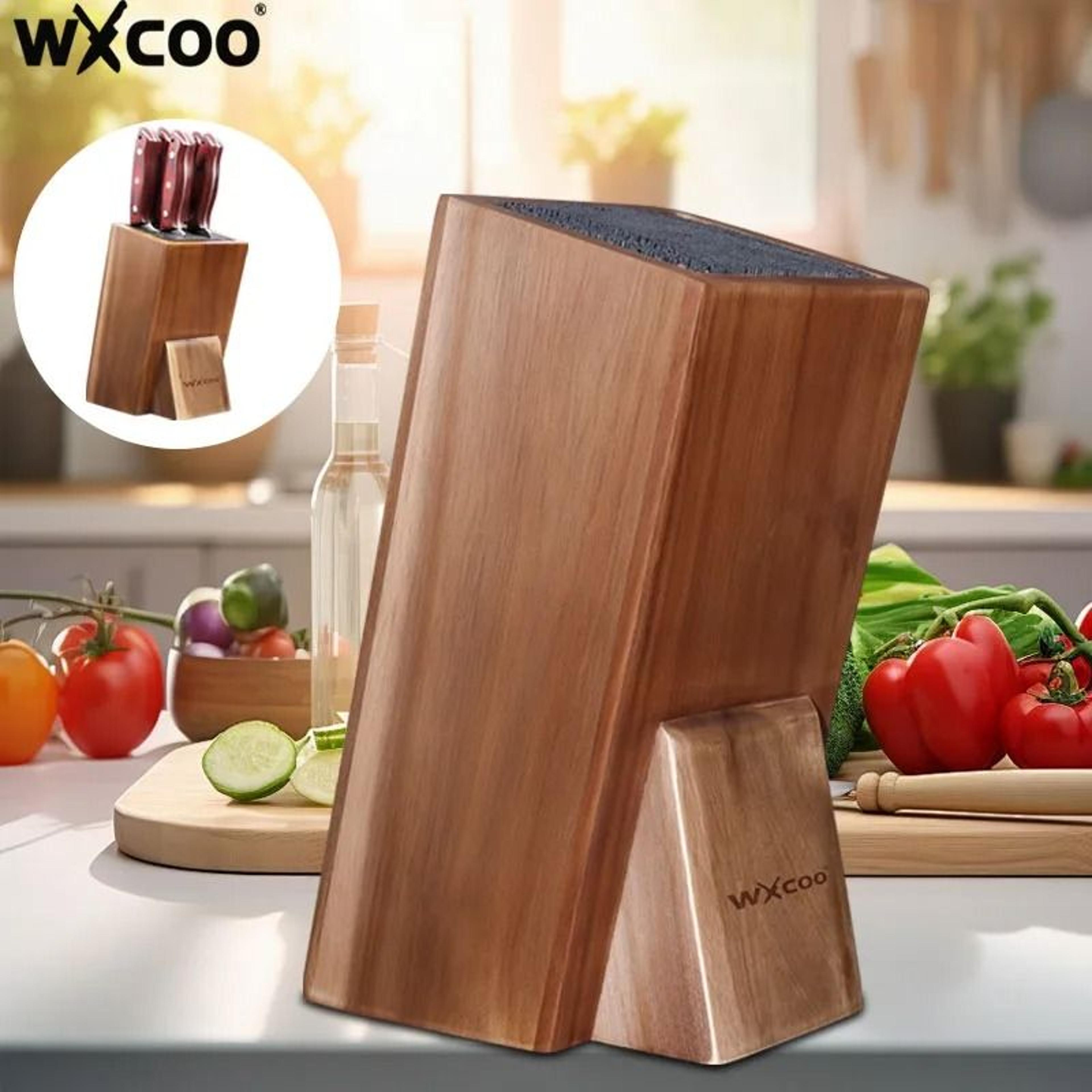 acacia wood universal knife block holder with bristle insert countertop kitchen knife organizer