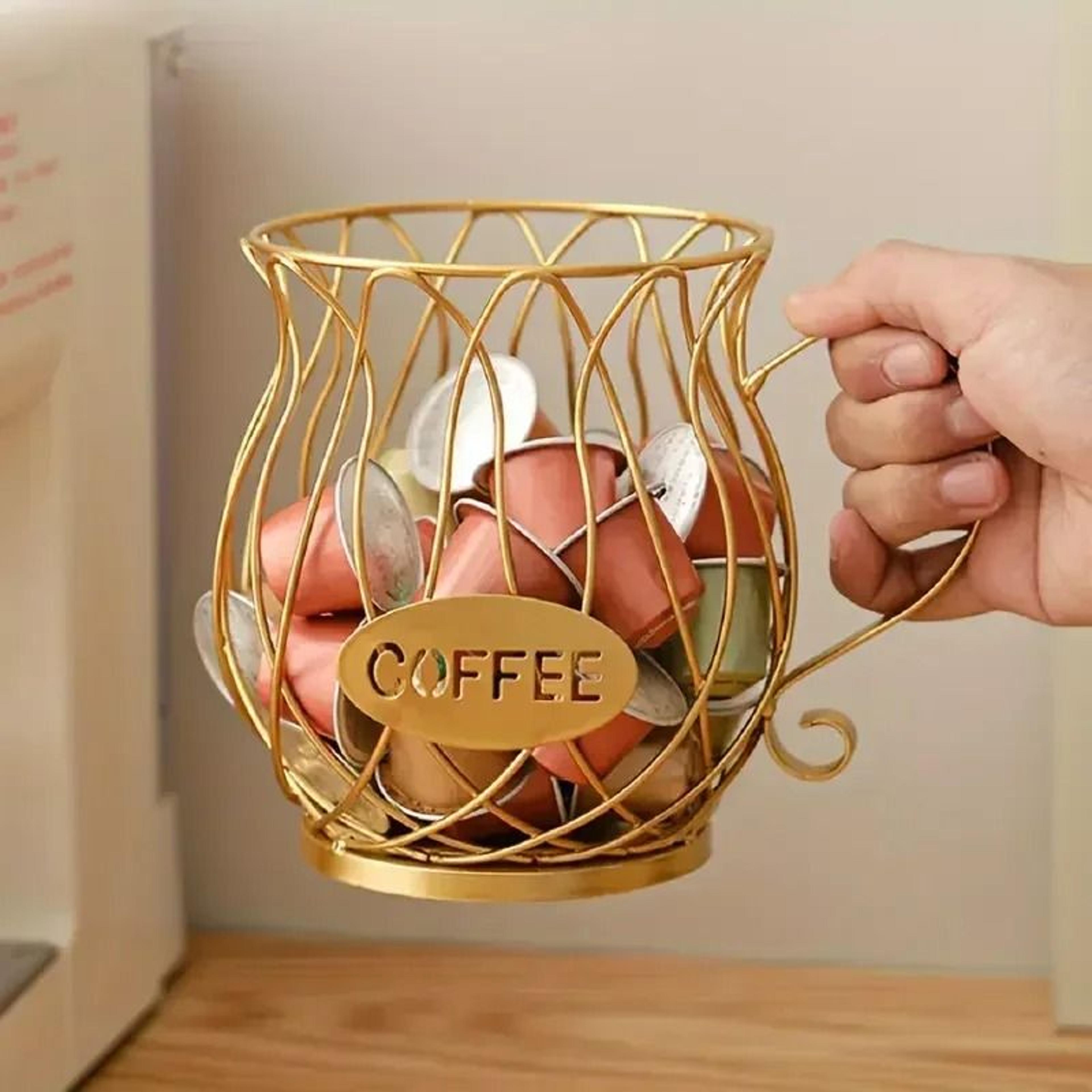 large capacity coffee pod storage basket countertop organizer for k-cups, creamer pods & coffee accessories