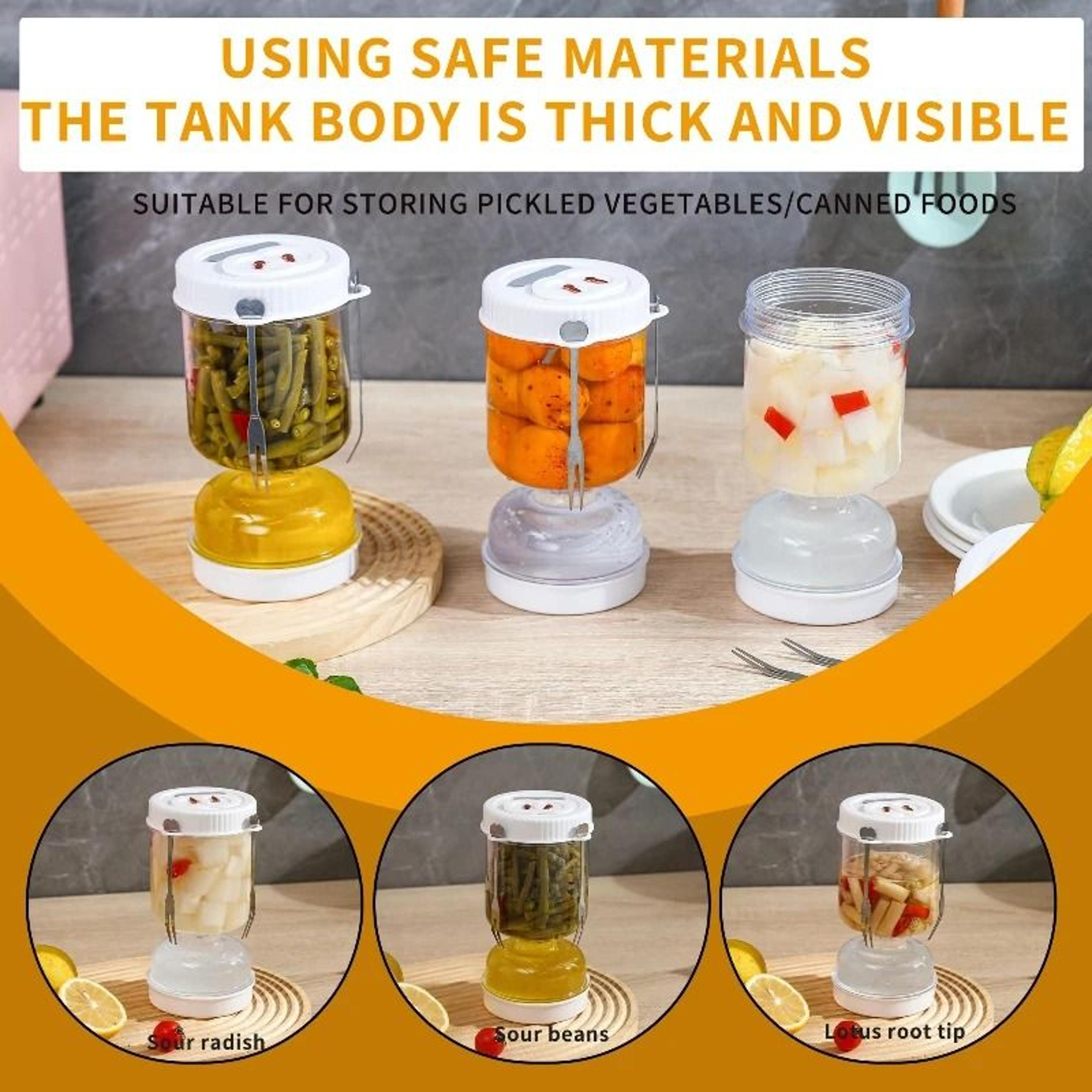 flip drain pickle jar with strainer for olives, kimchi & food storage