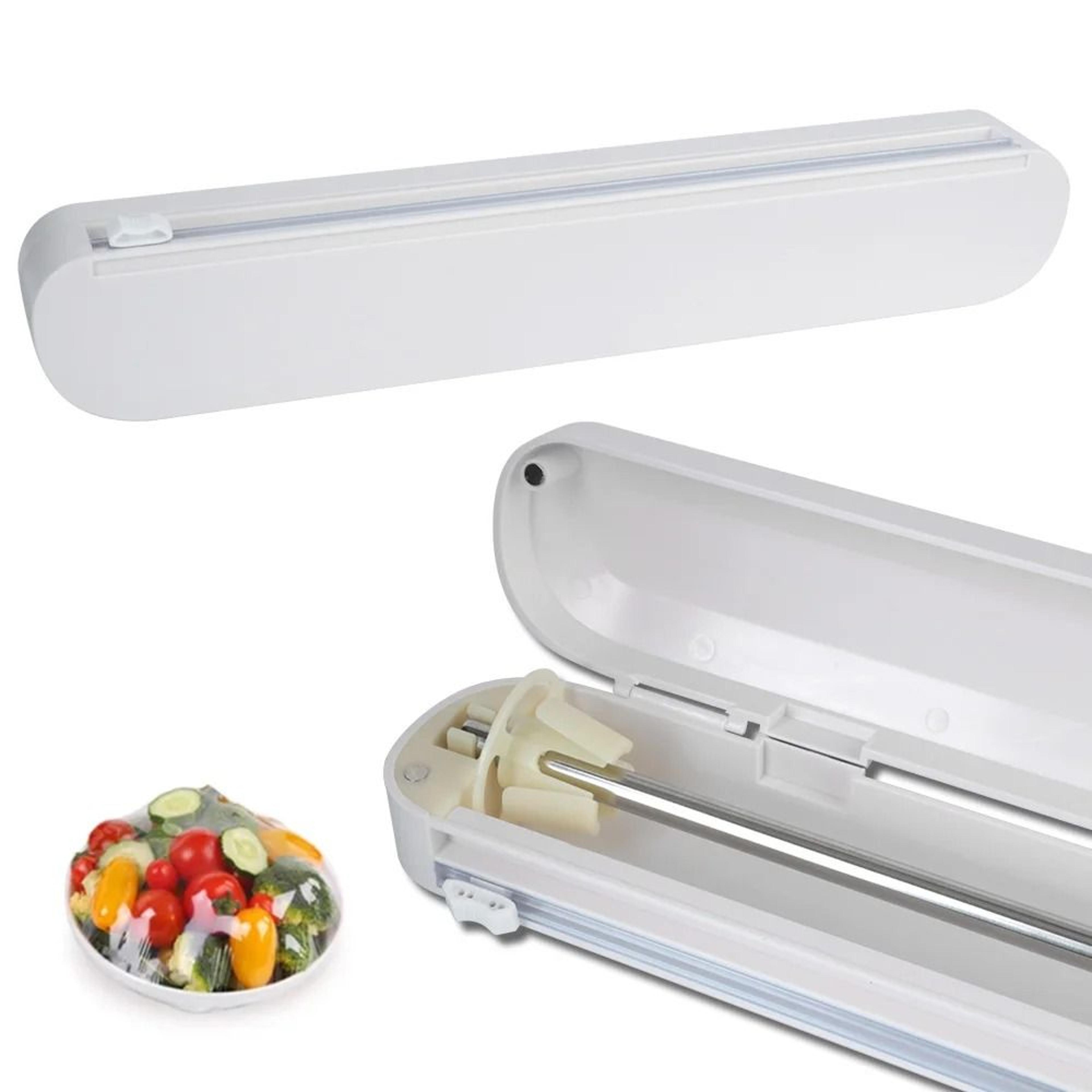 wall-mounted plastic wrap dispenser with sharp cutter | punch-free cling film cutter for kitchen food storage