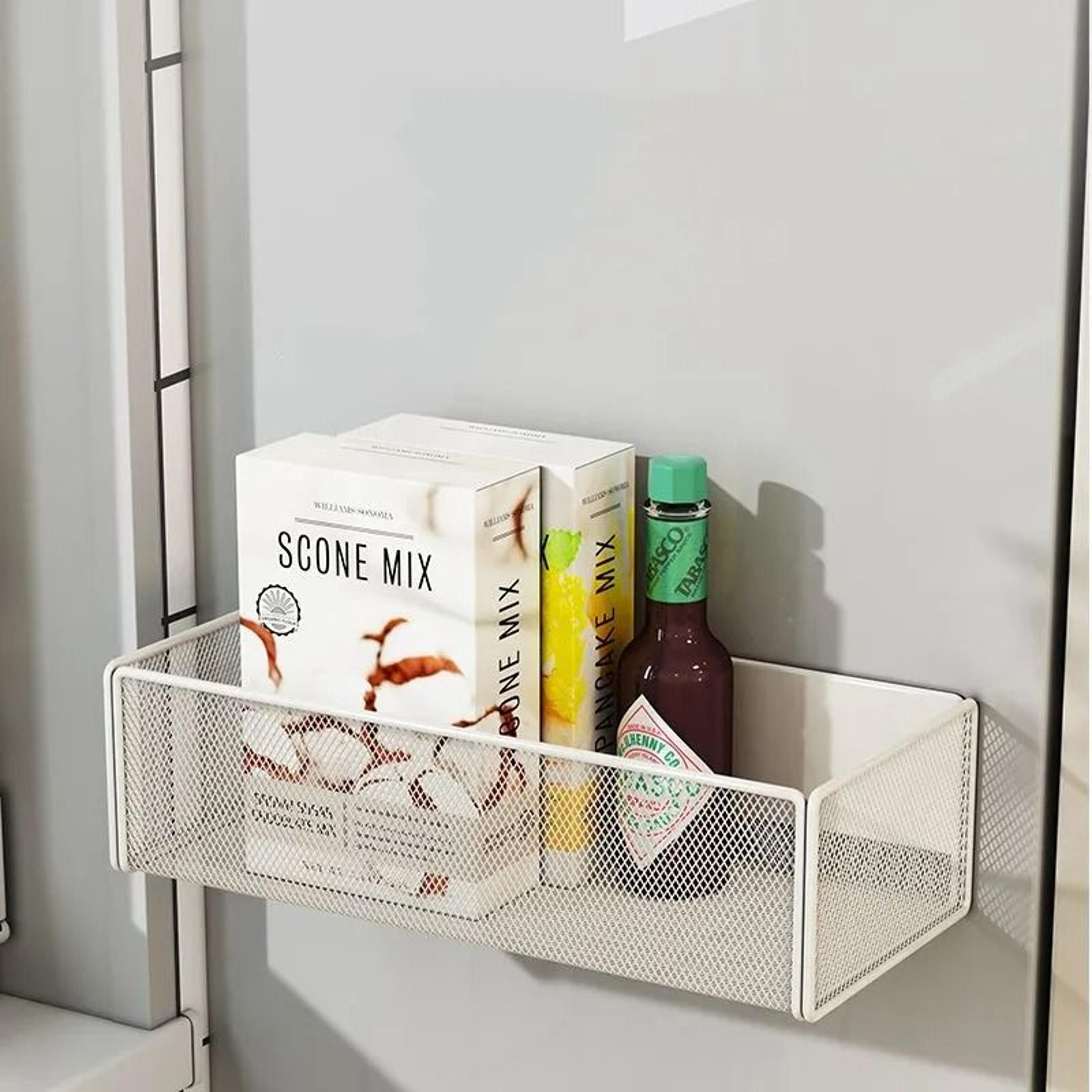 magnetic refrigerator storage basket space saving wall mounted kitchen organizer shelf